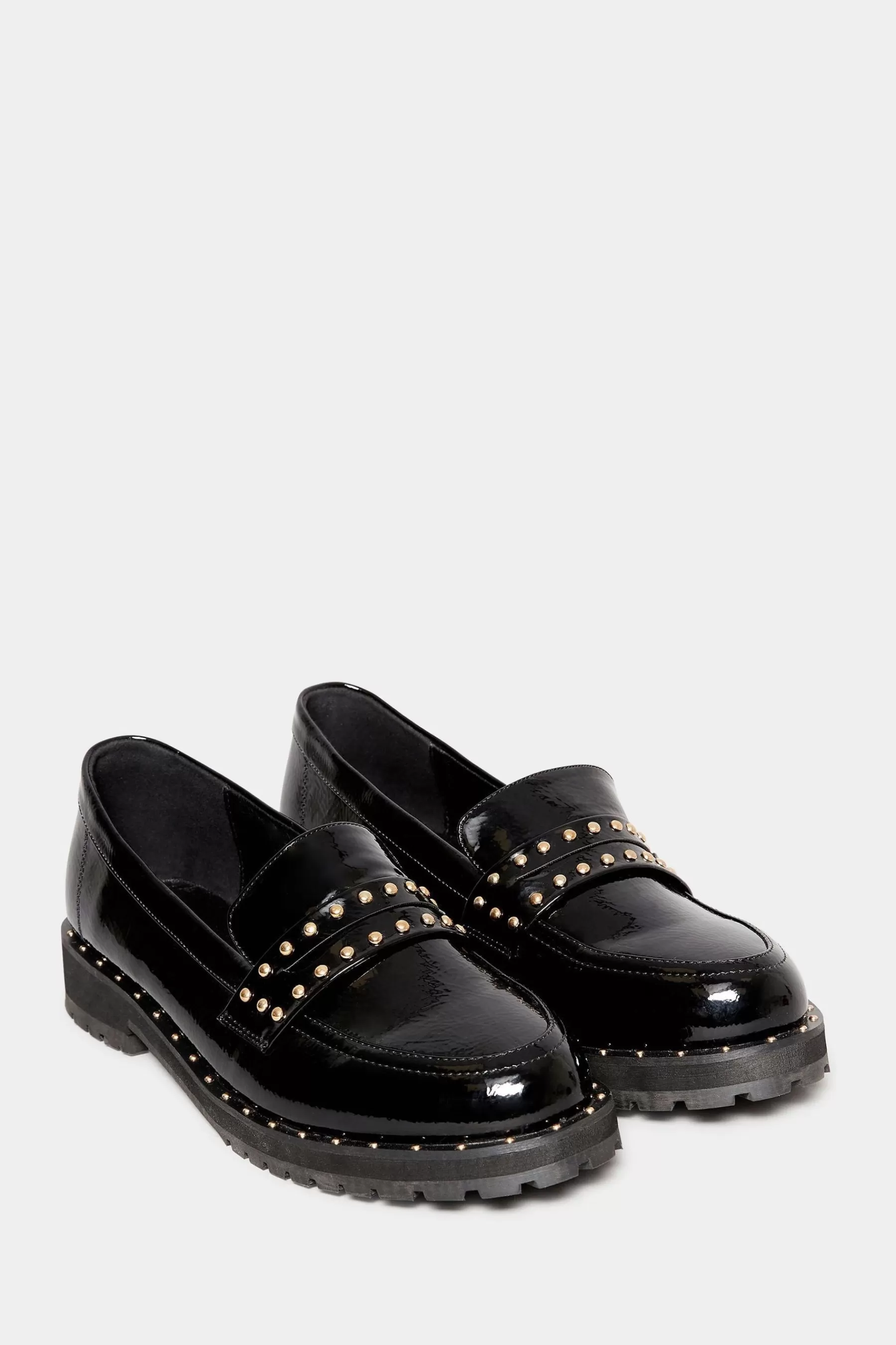 Long Tall Sally Flat- Studded Patent Loafers Black