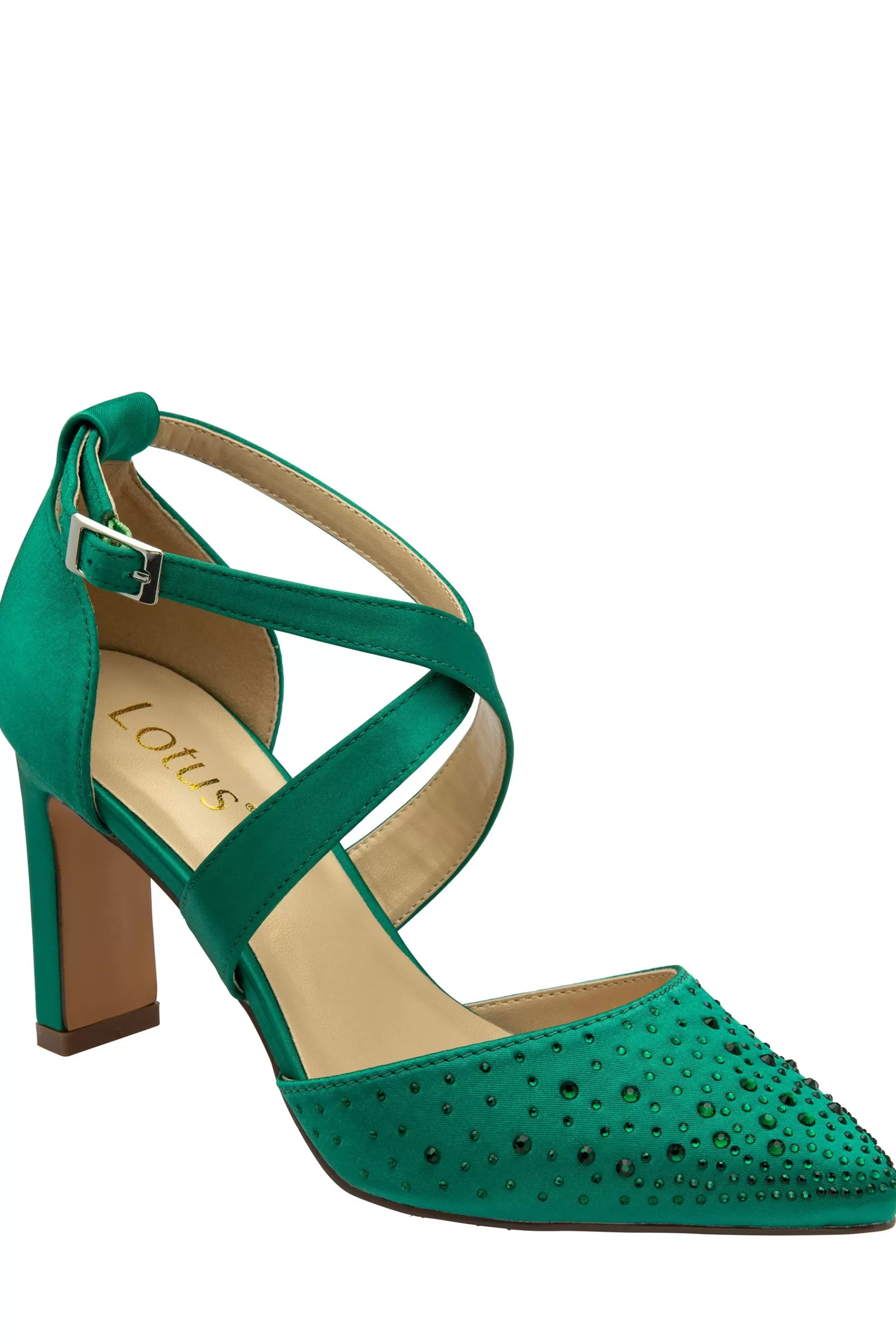 Lotus Heels | Diamante Pointed Toe Court Shoes Green