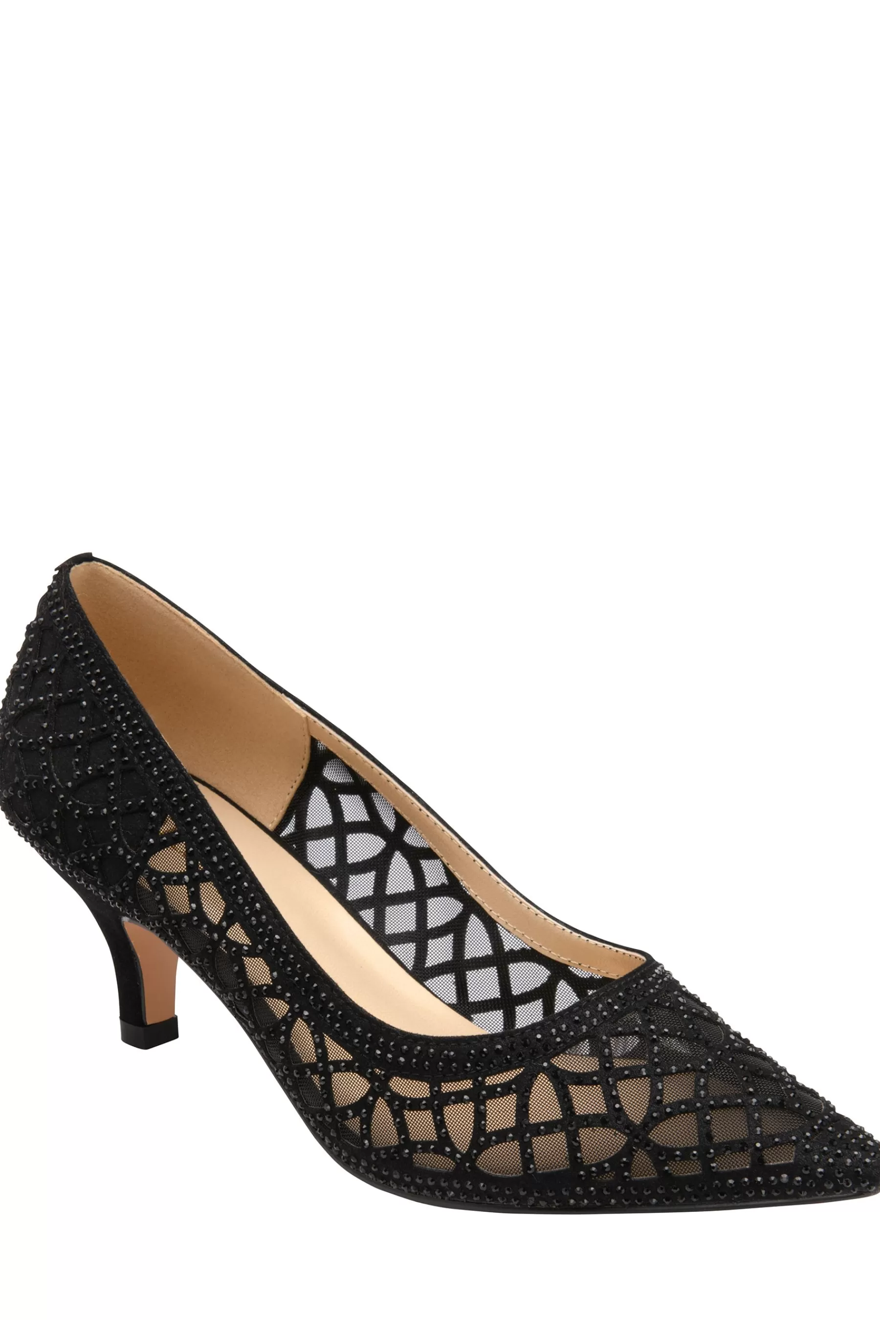 Lotus Heels | Diamante Pointed Toe Court Shoes Black