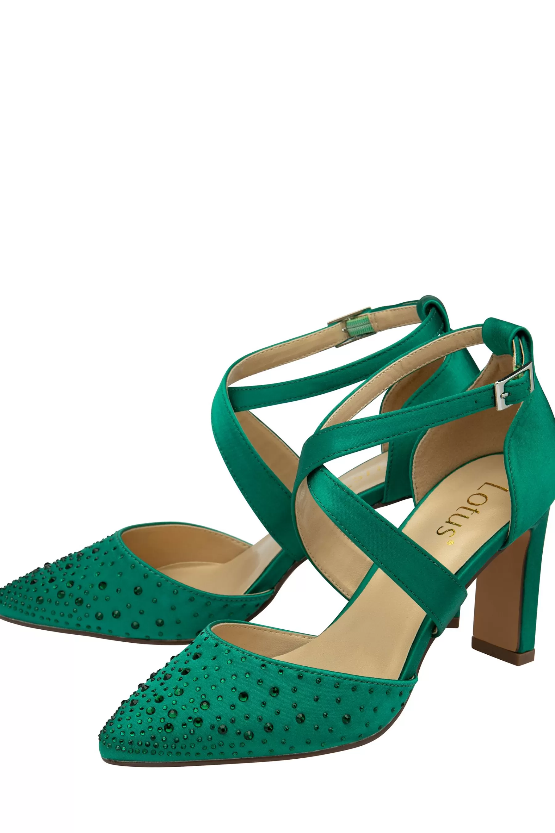 Lotus Heels | Diamante Pointed Toe Court Shoes Green