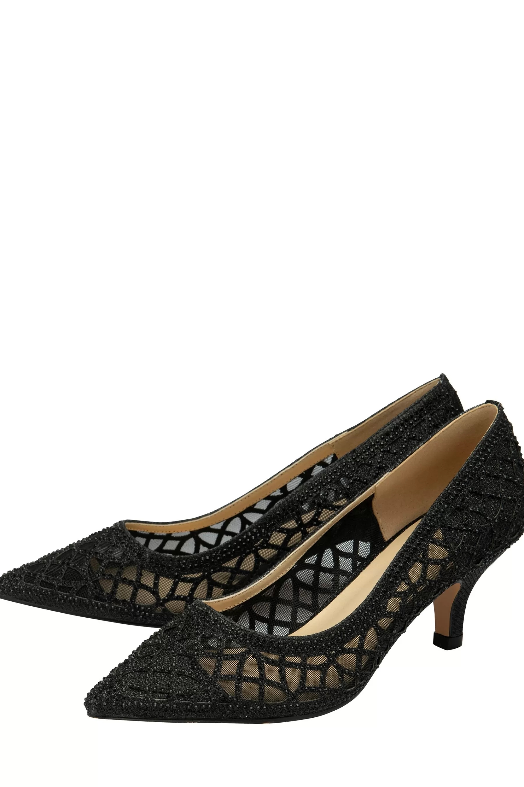 Lotus Heels | Diamante Pointed Toe Court Shoes Black