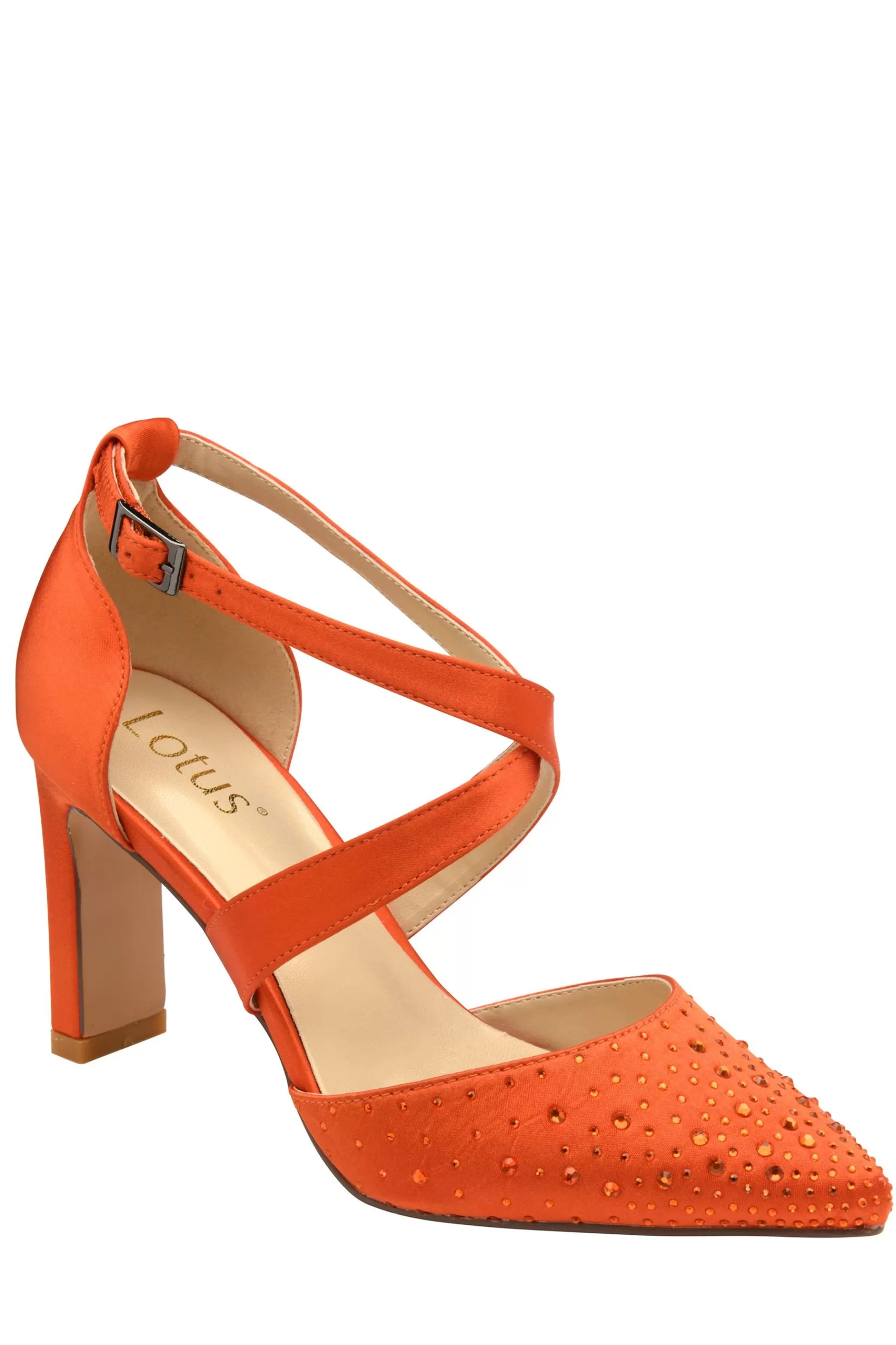 Lotus Heels | Diamante Pointed-Toe Court Shoes Orange