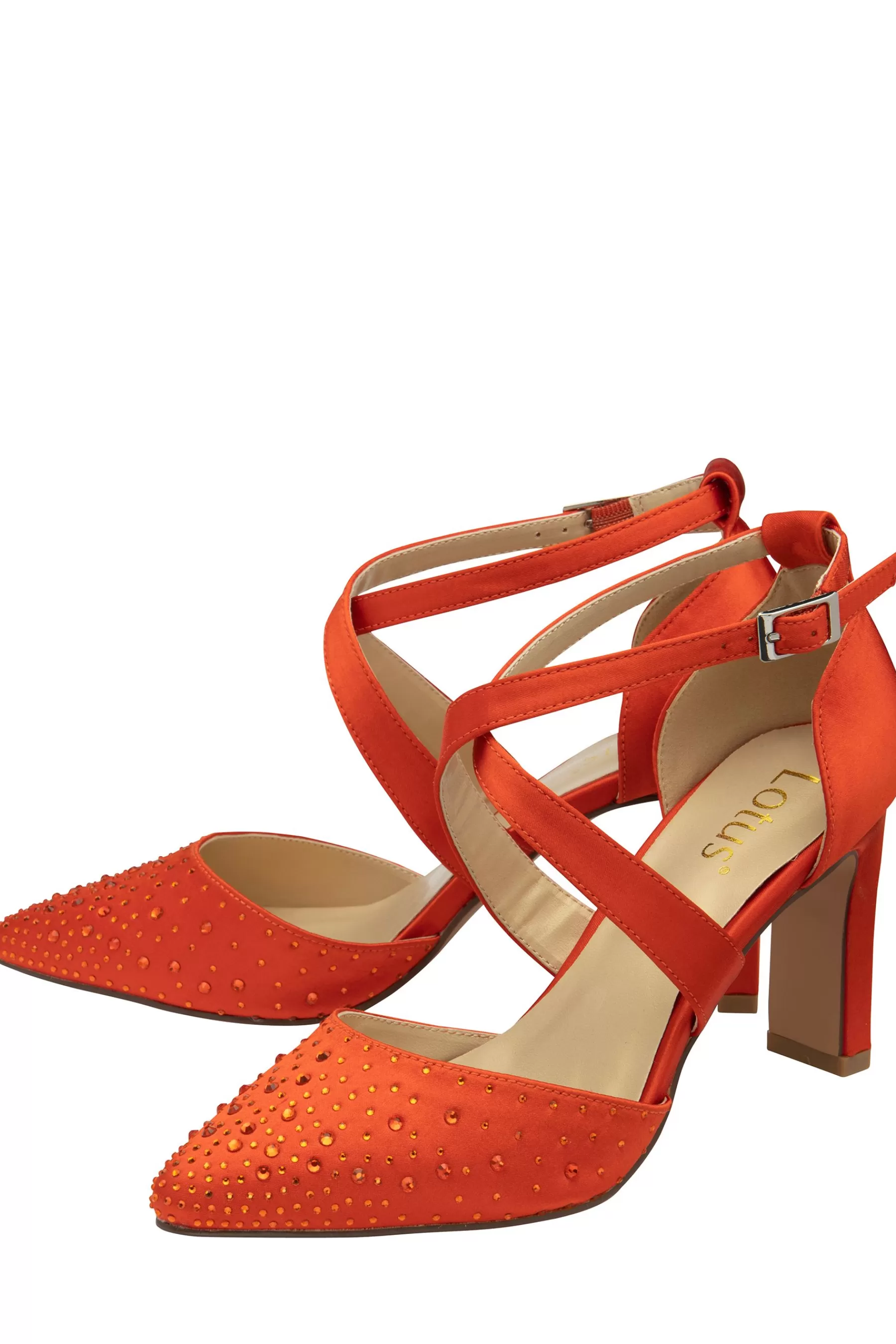 Lotus Heels | Diamante Pointed-Toe Court Shoes Orange