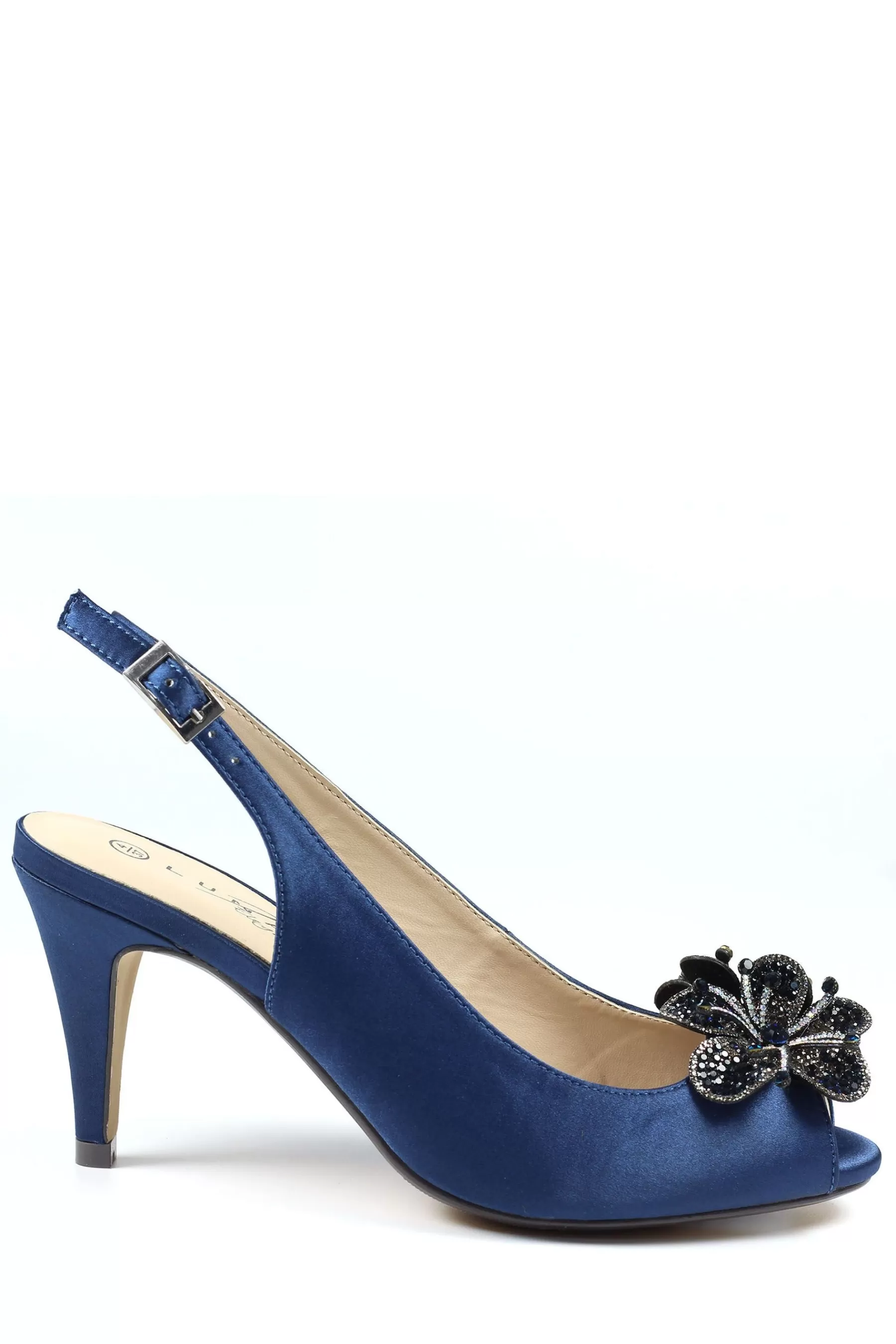 Lunar Sandals- Ankara Navy Peep Toe Slingback Sandals Blue