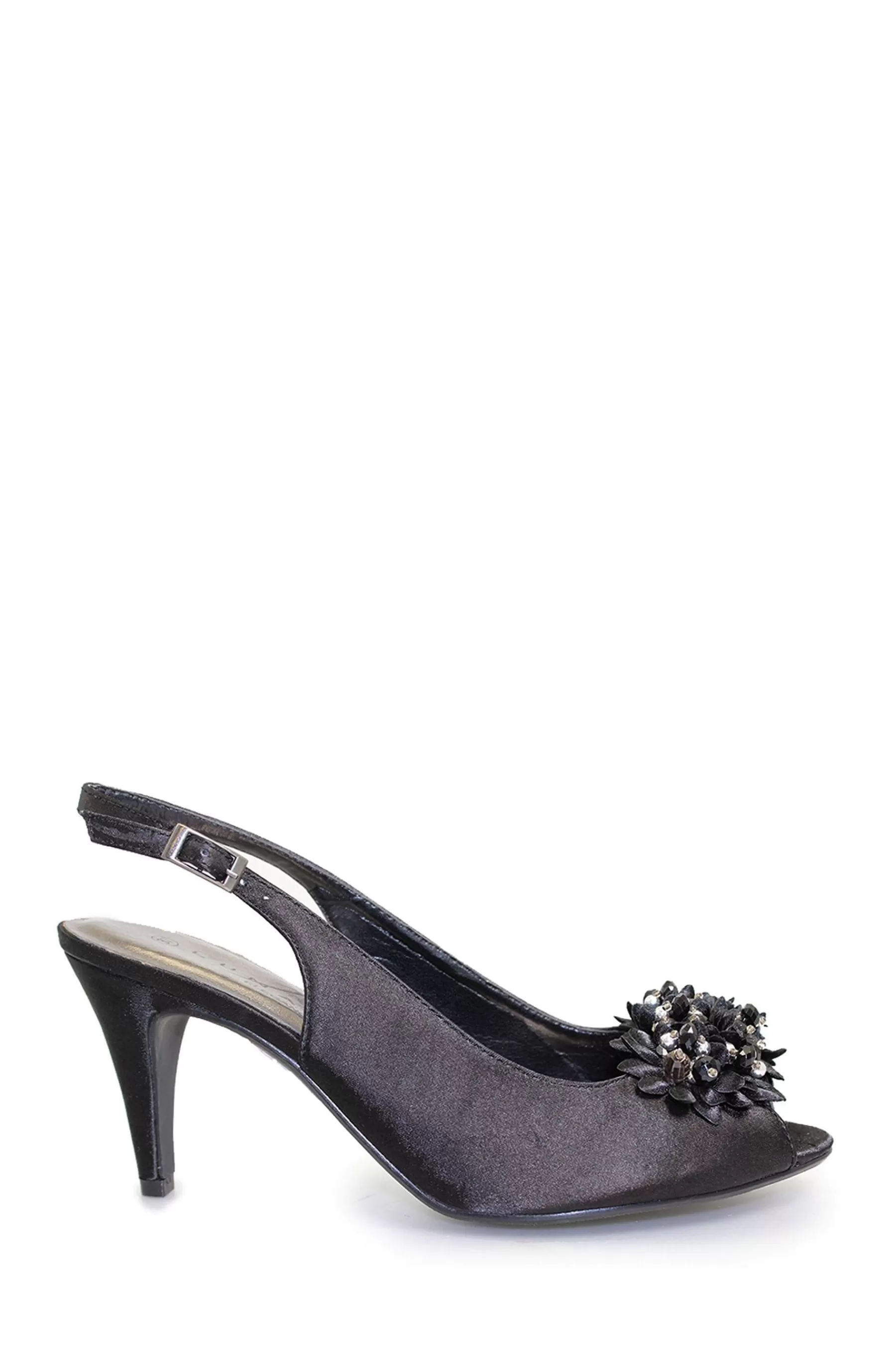 Lunar Heels- Sabrina Satin Slingback Court Shoes Black