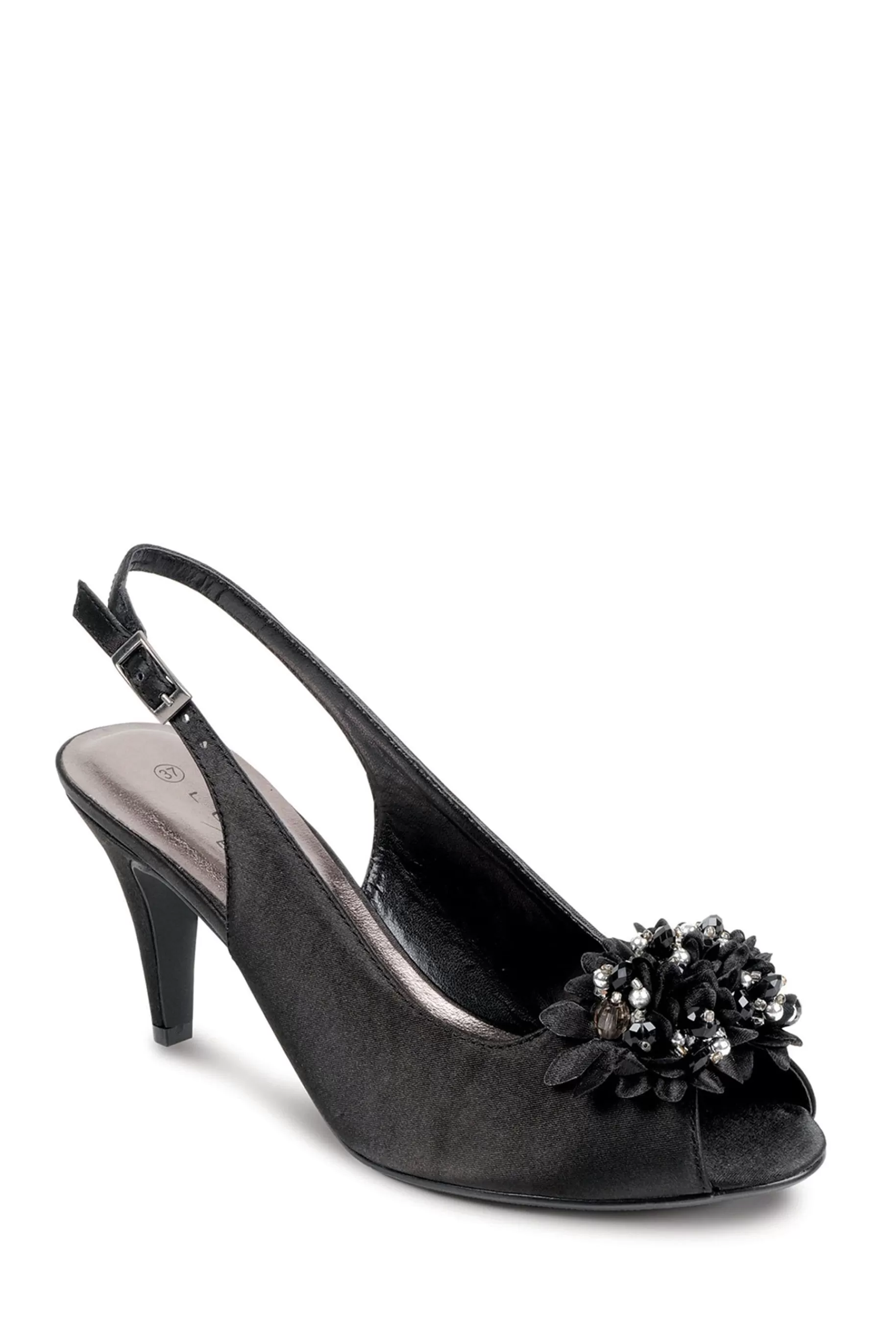 Lunar Heels- Sabrina Satin Slingback Court Shoes Black