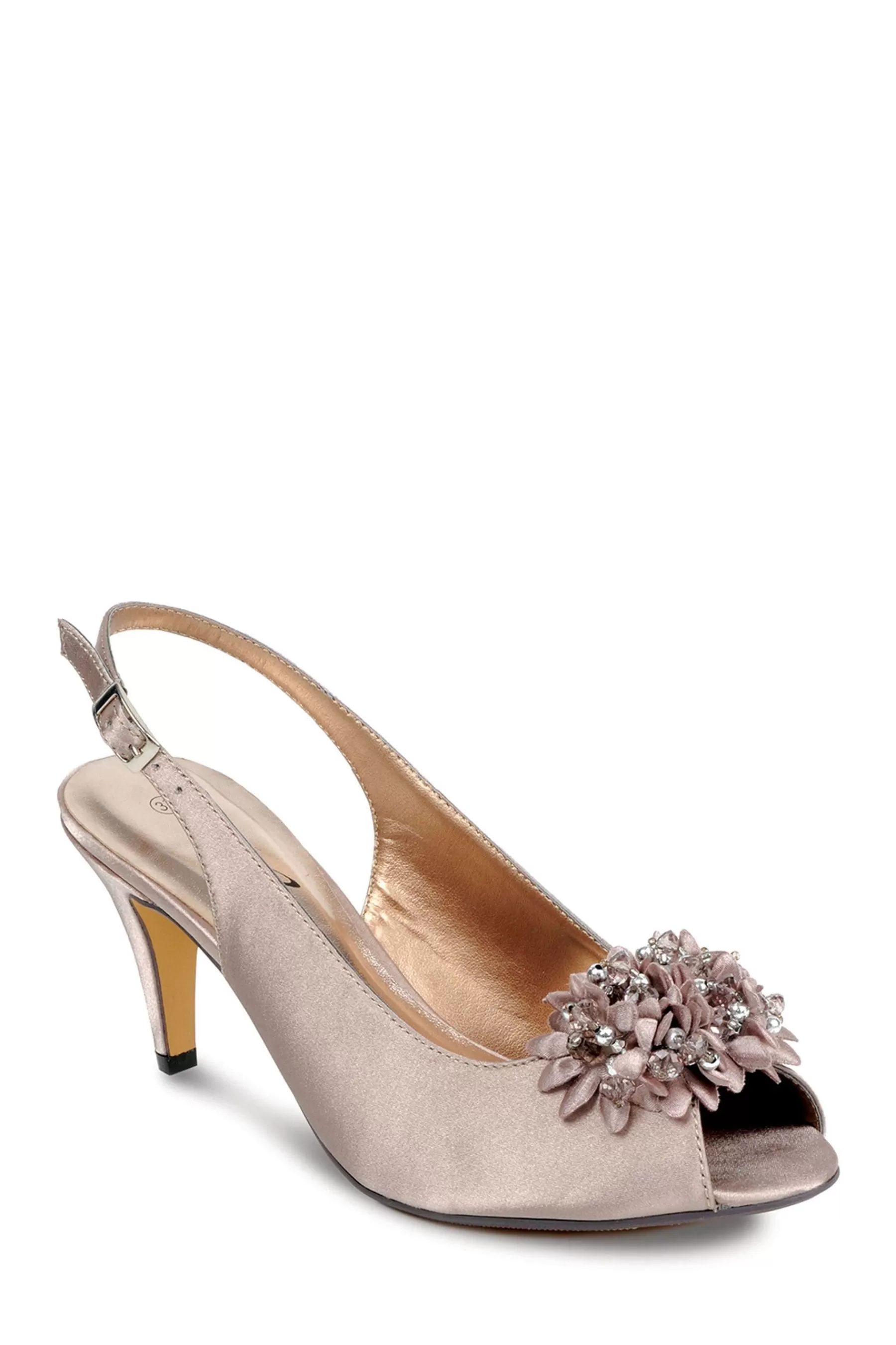 Lunar Heels- Sabrina Satin Slingback Court Shoes Natural