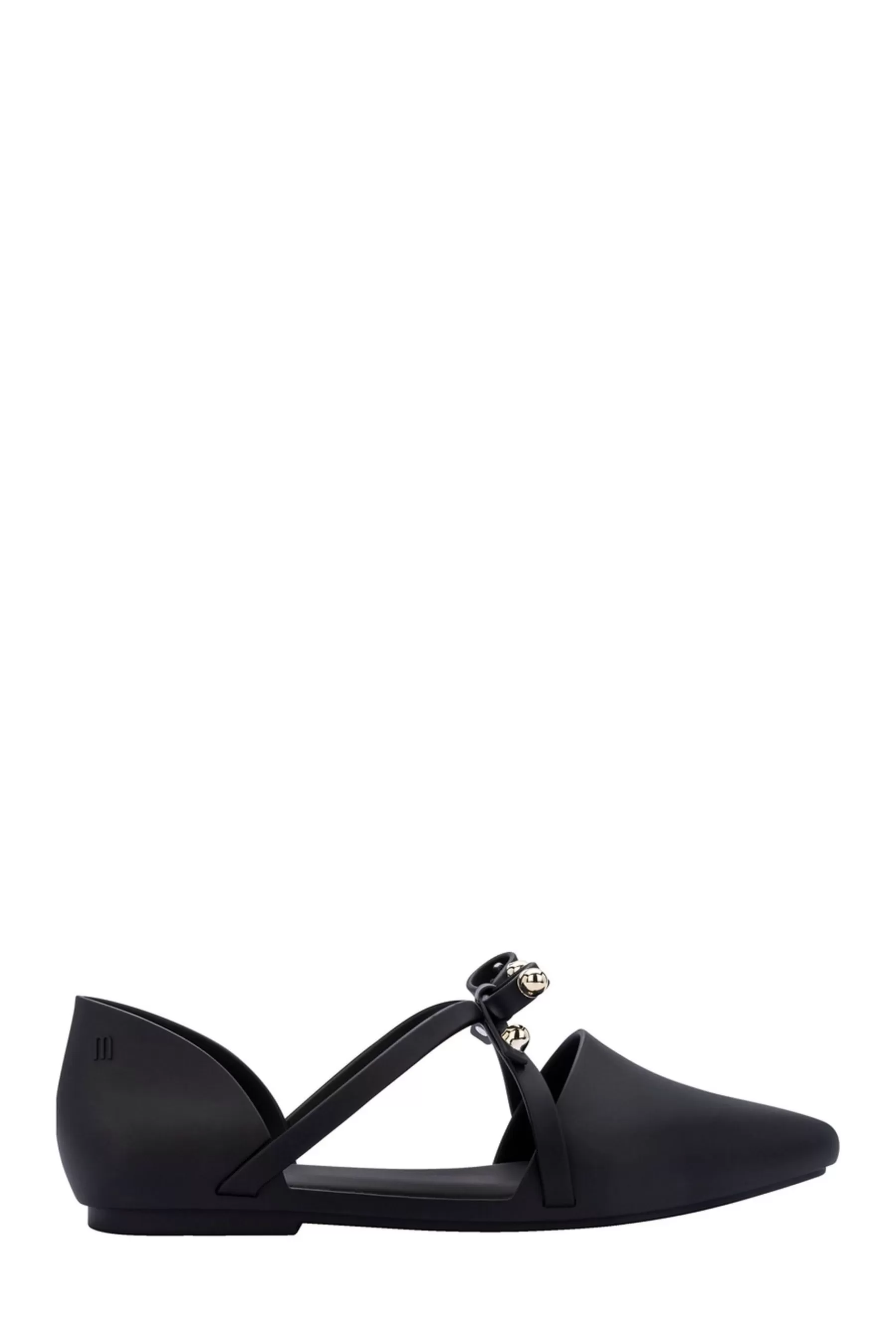 Melissa Flat- Pointy Stripe Bow Matt Shoes Black