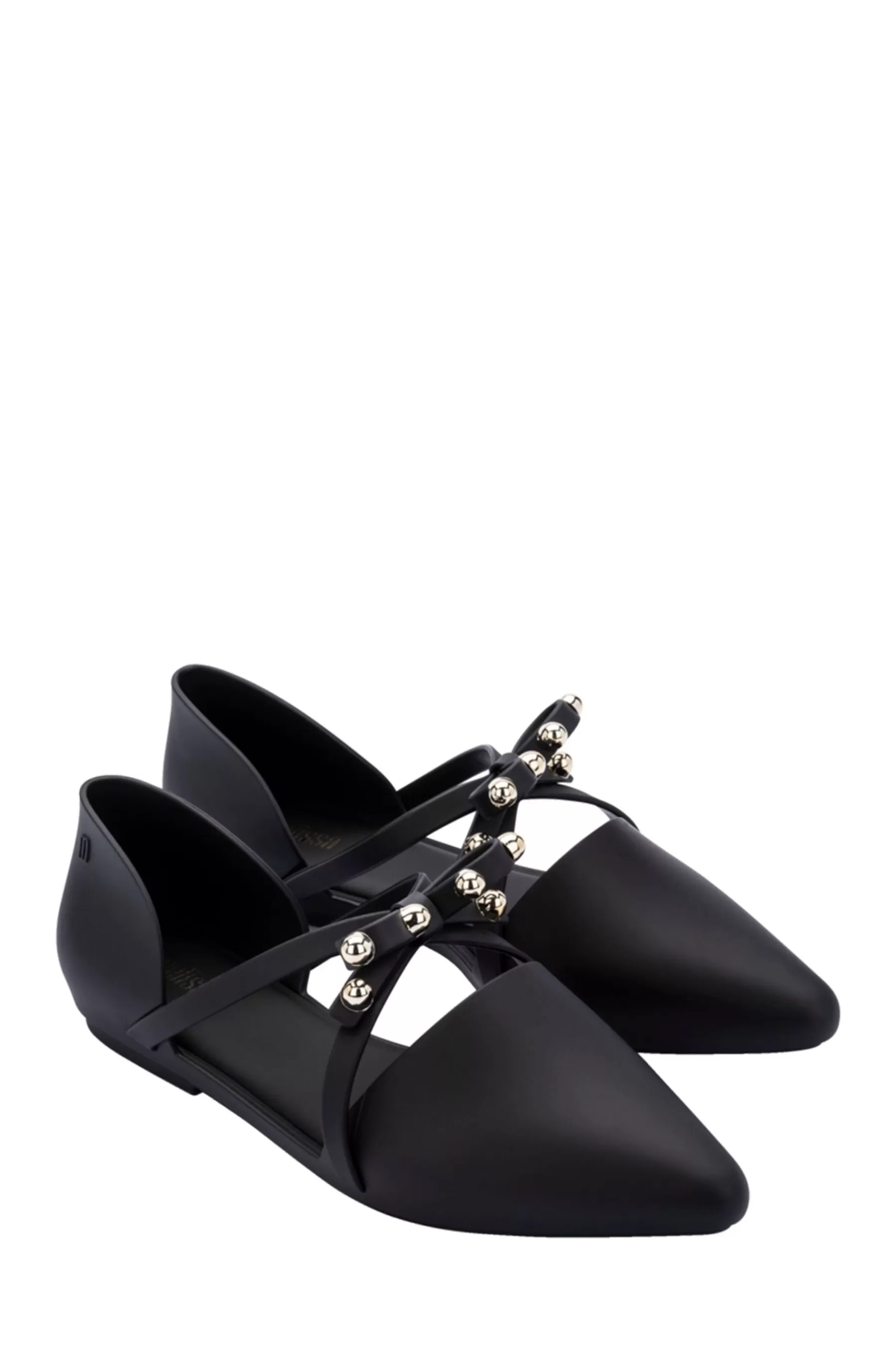 Melissa Flat- Pointy Stripe Bow Matt Shoes Black