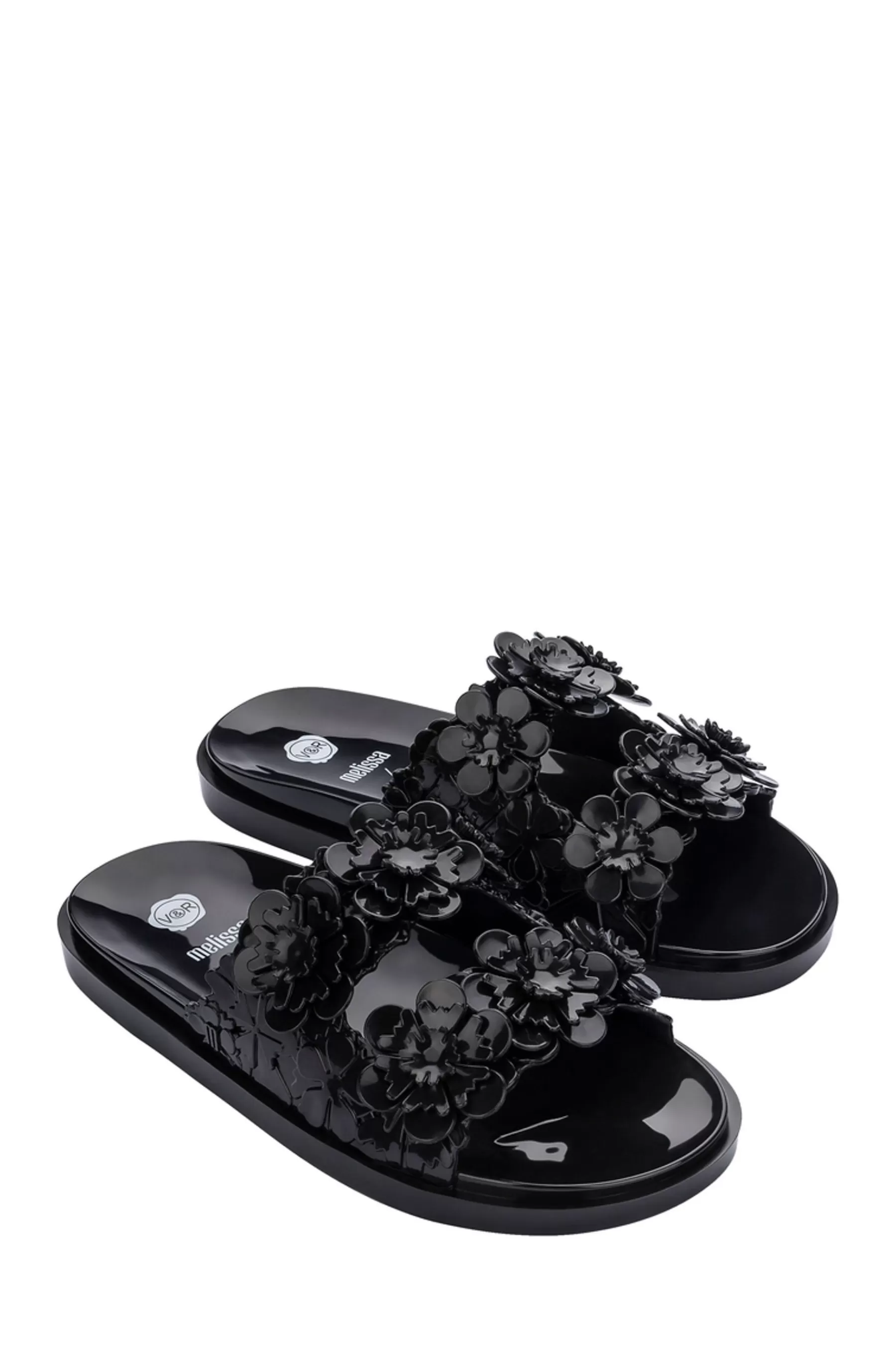 Melissa Sandals | Viktor And Rolf Blossom Wide Slides Black