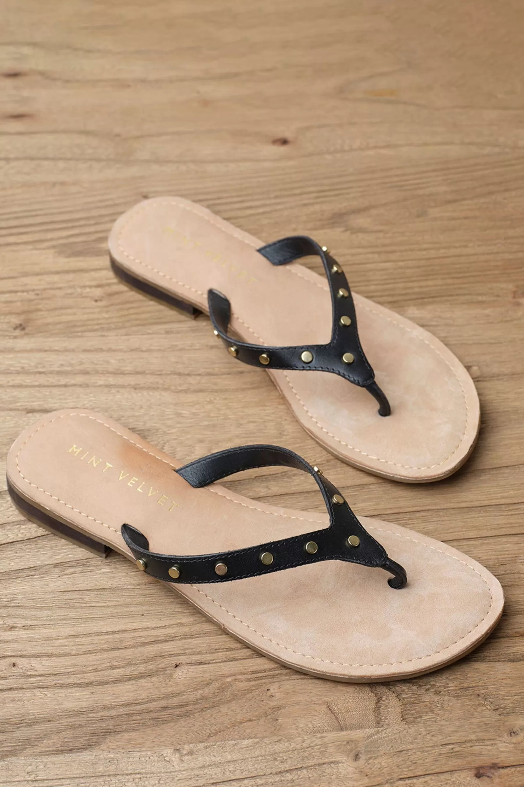 Mint Velvet Sandals | Ellen Studded Flip Flops Black