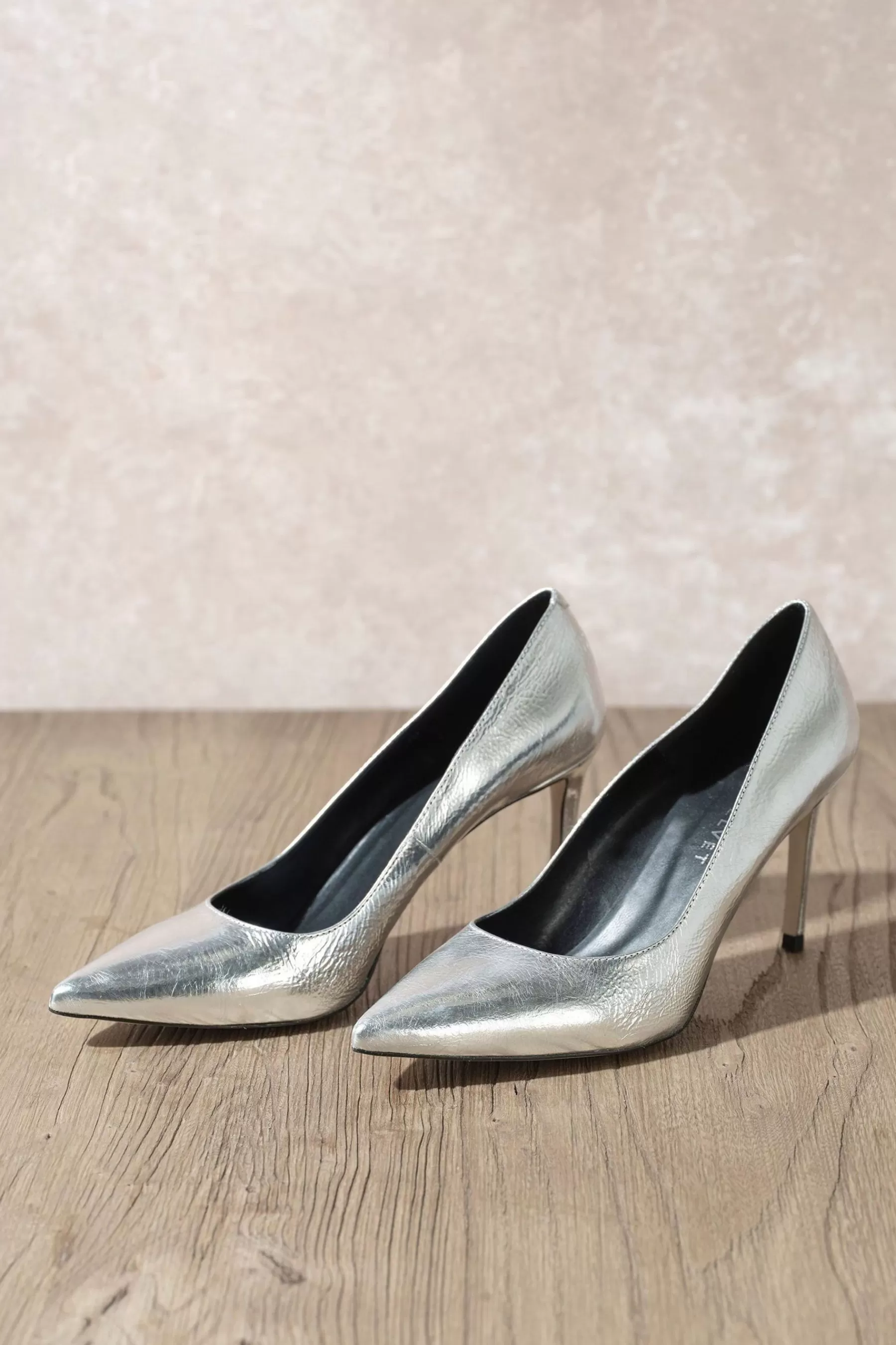 Mint Velvet Heels | Leather Court Shoes Silver