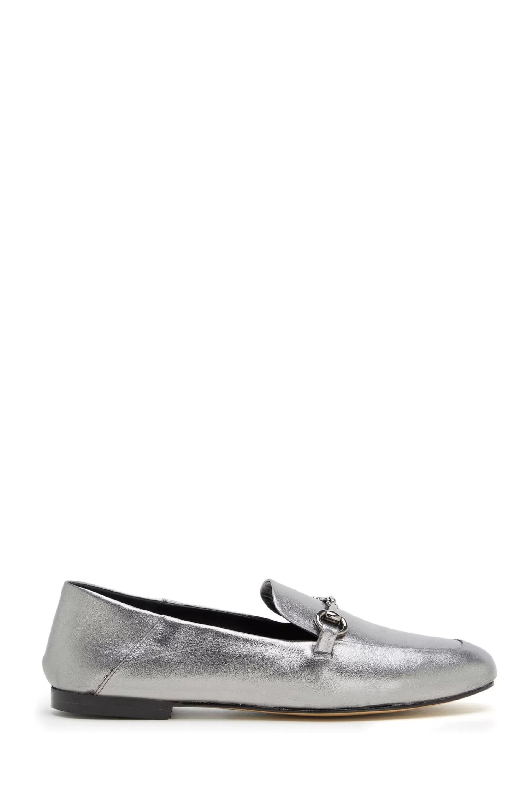 Mint Velvet Flat- Leather Snaffle Loafers Silver