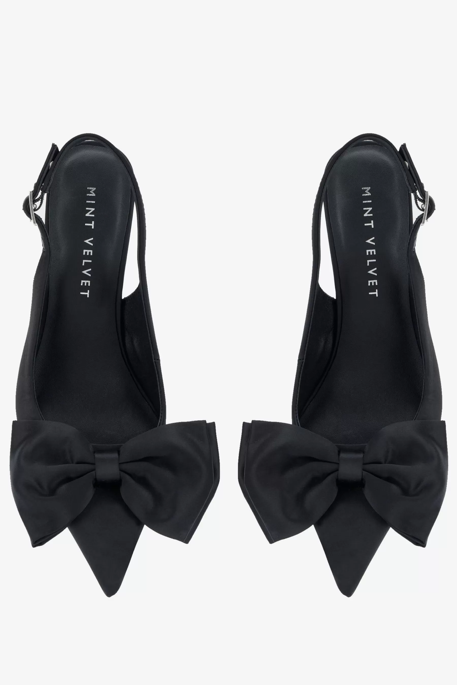 Mint Velvet Sandals | Satin Bow Heels Black