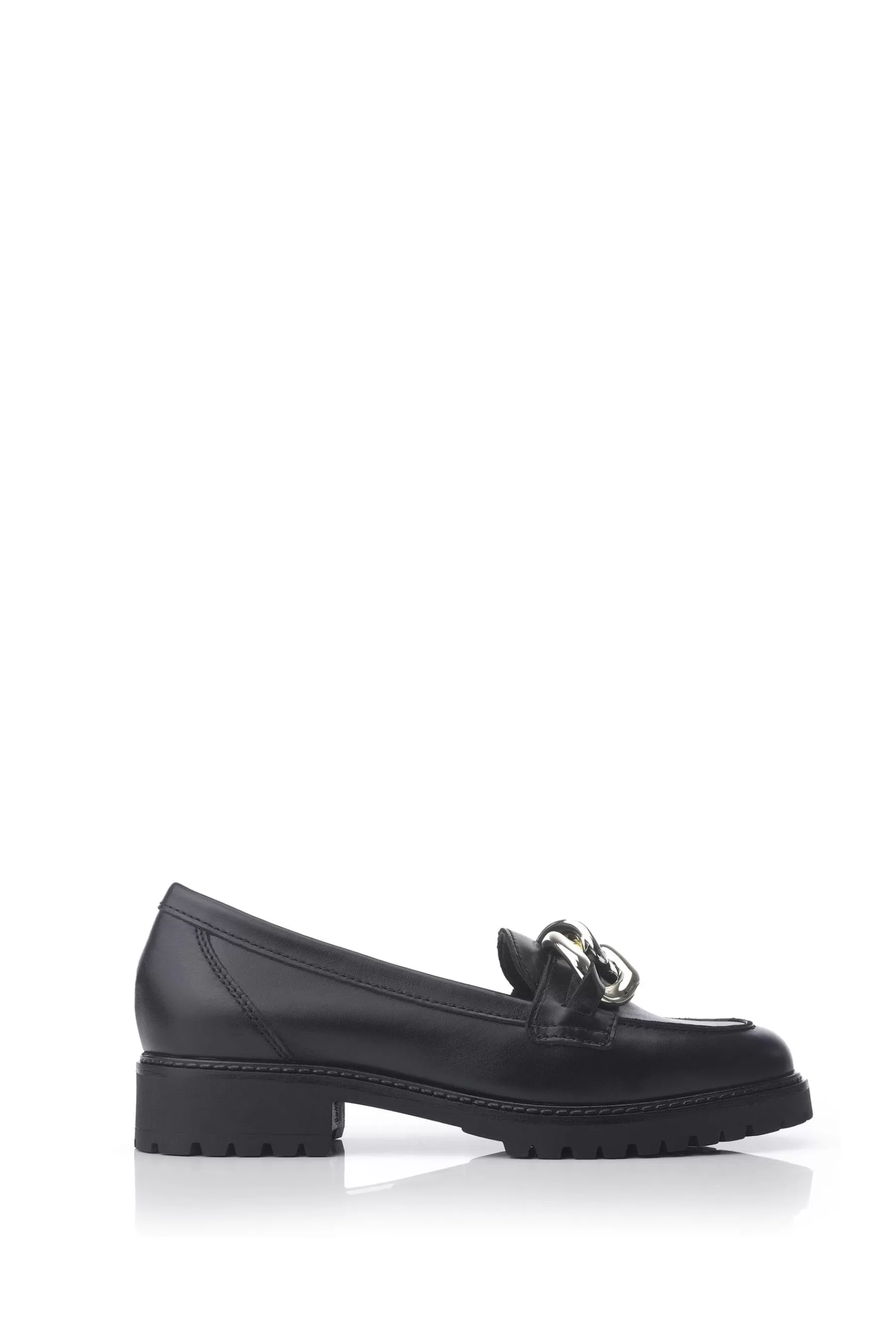 Moda in Pelle Flat- Ellbie Cleated Sole Chain Trim Loafers Black