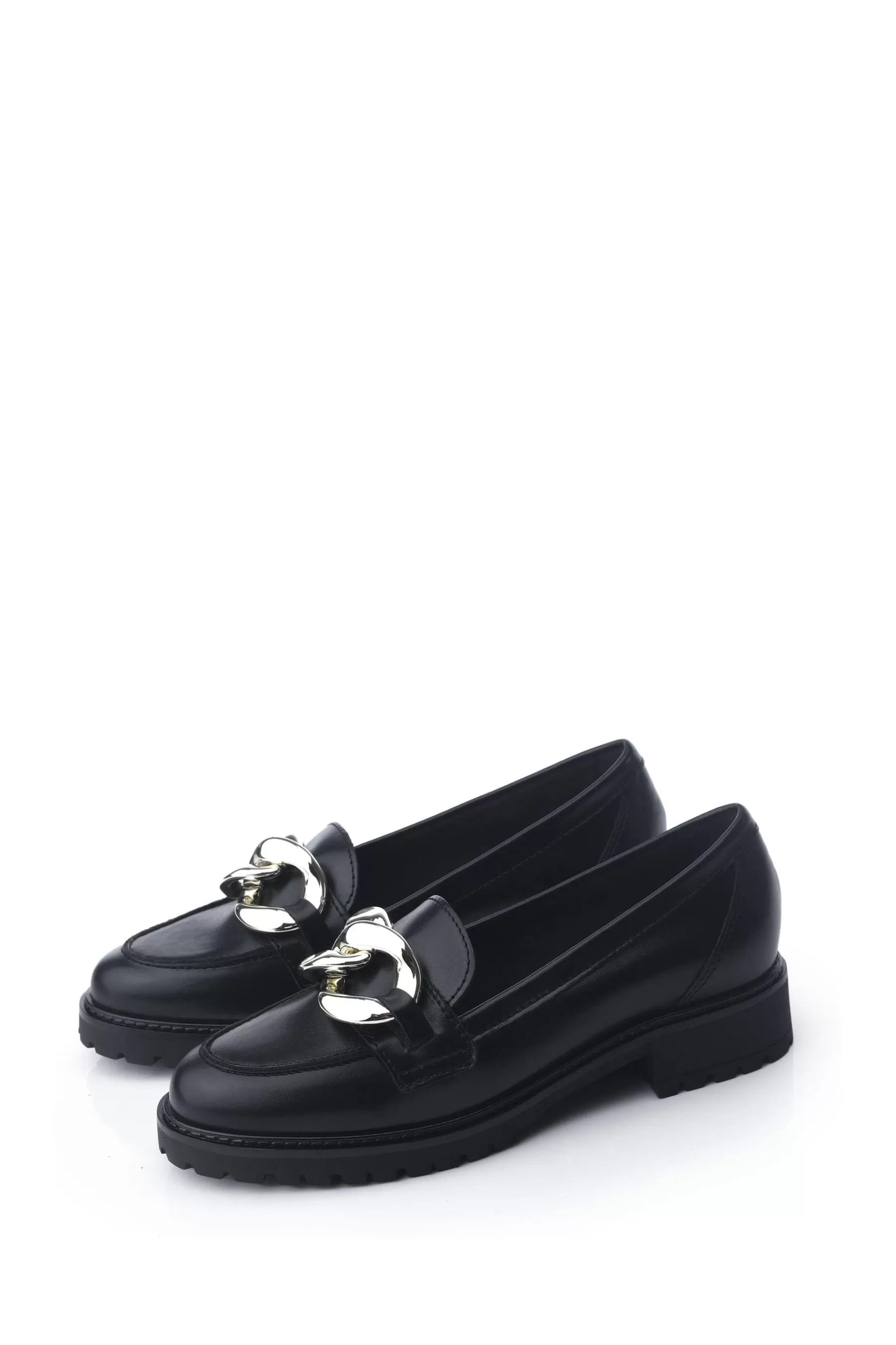 Moda in Pelle Flat- Ellbie Cleated Sole Chain Trim Loafers Black