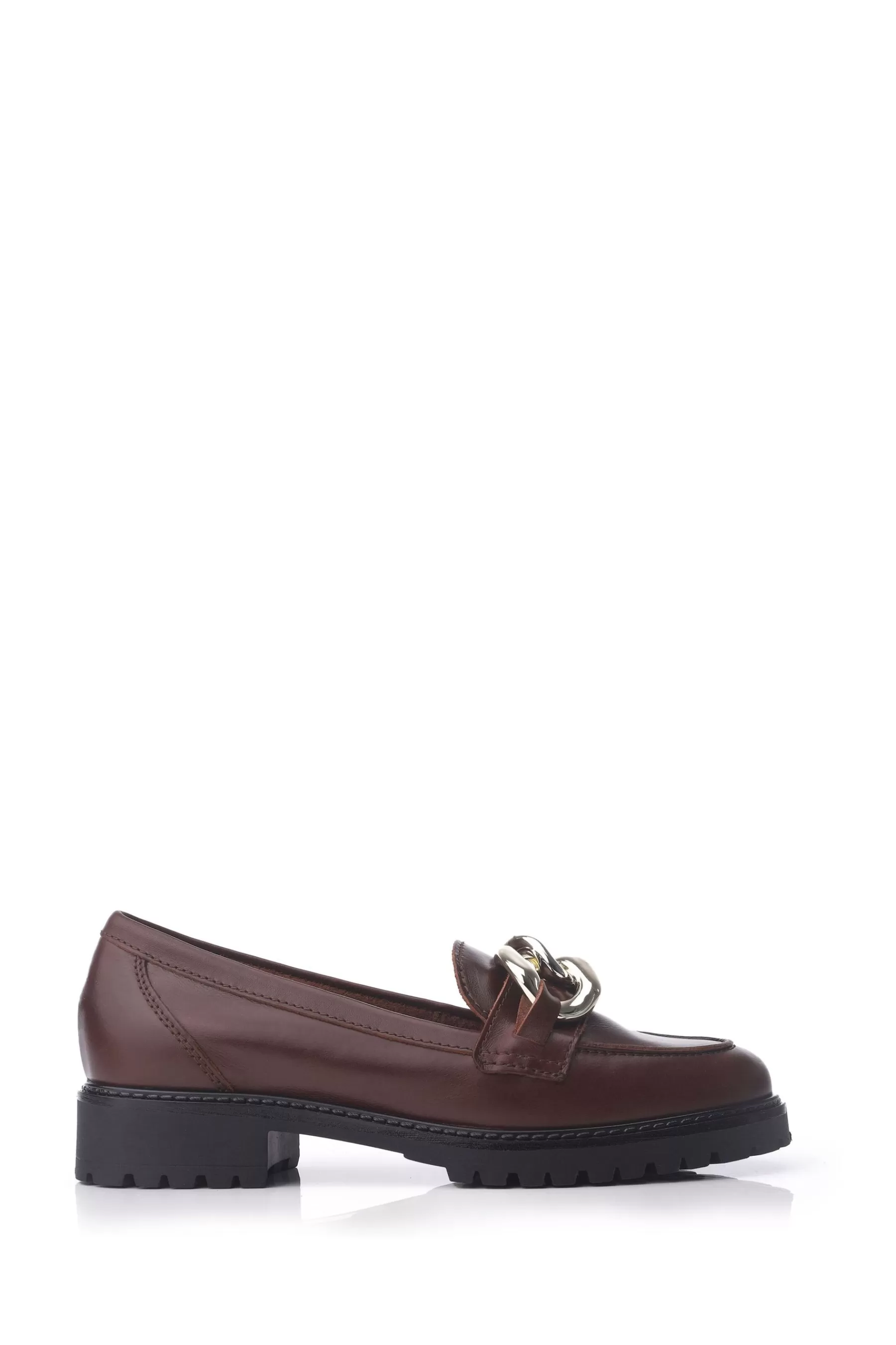 Moda in Pelle Flat- Ellbie Cleated Sole Chain Trim Loafers Brown