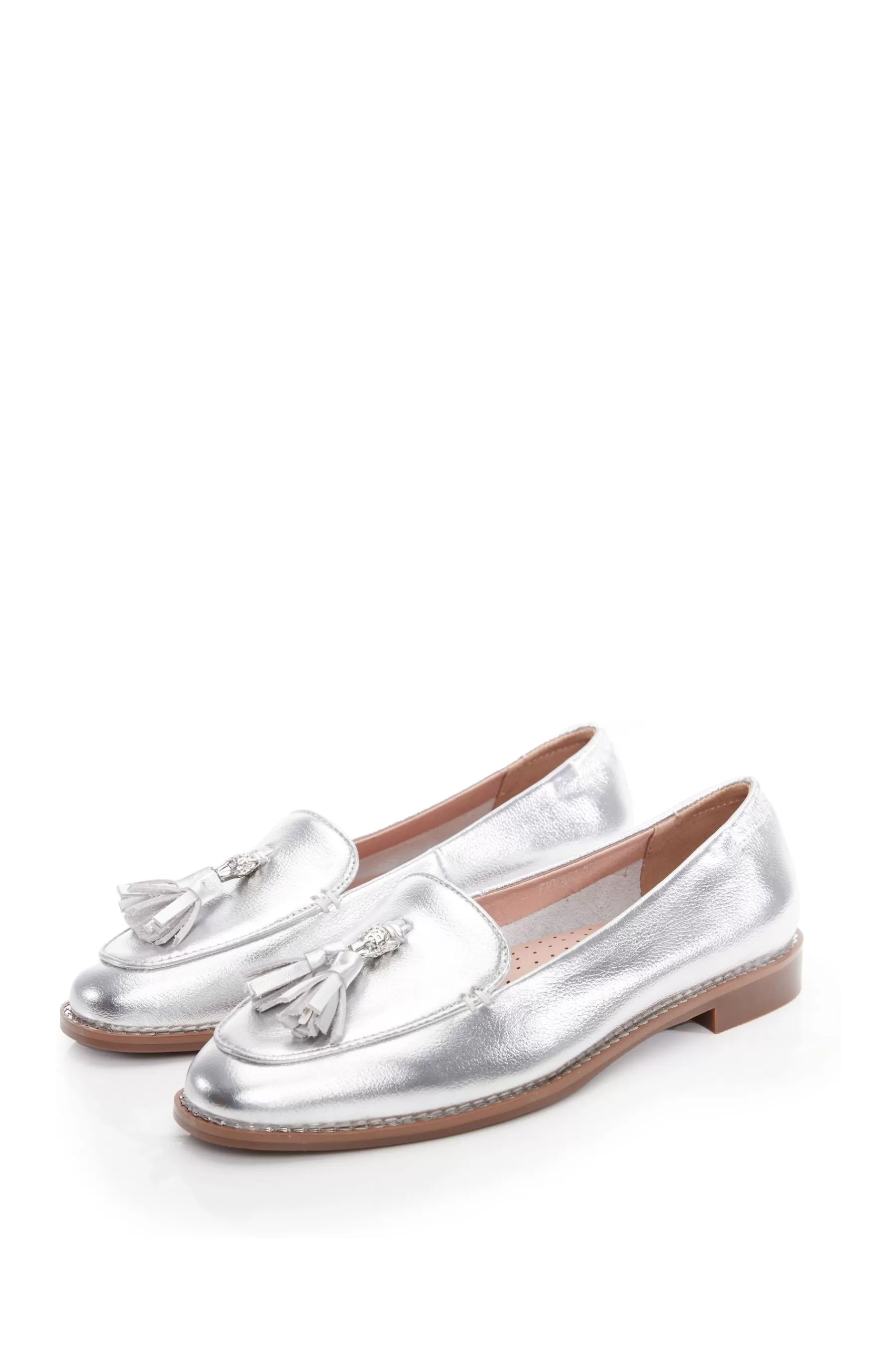 Moda in Pelle Flat- Emmarose Leopard Head Tassel Trim Loafers Silver