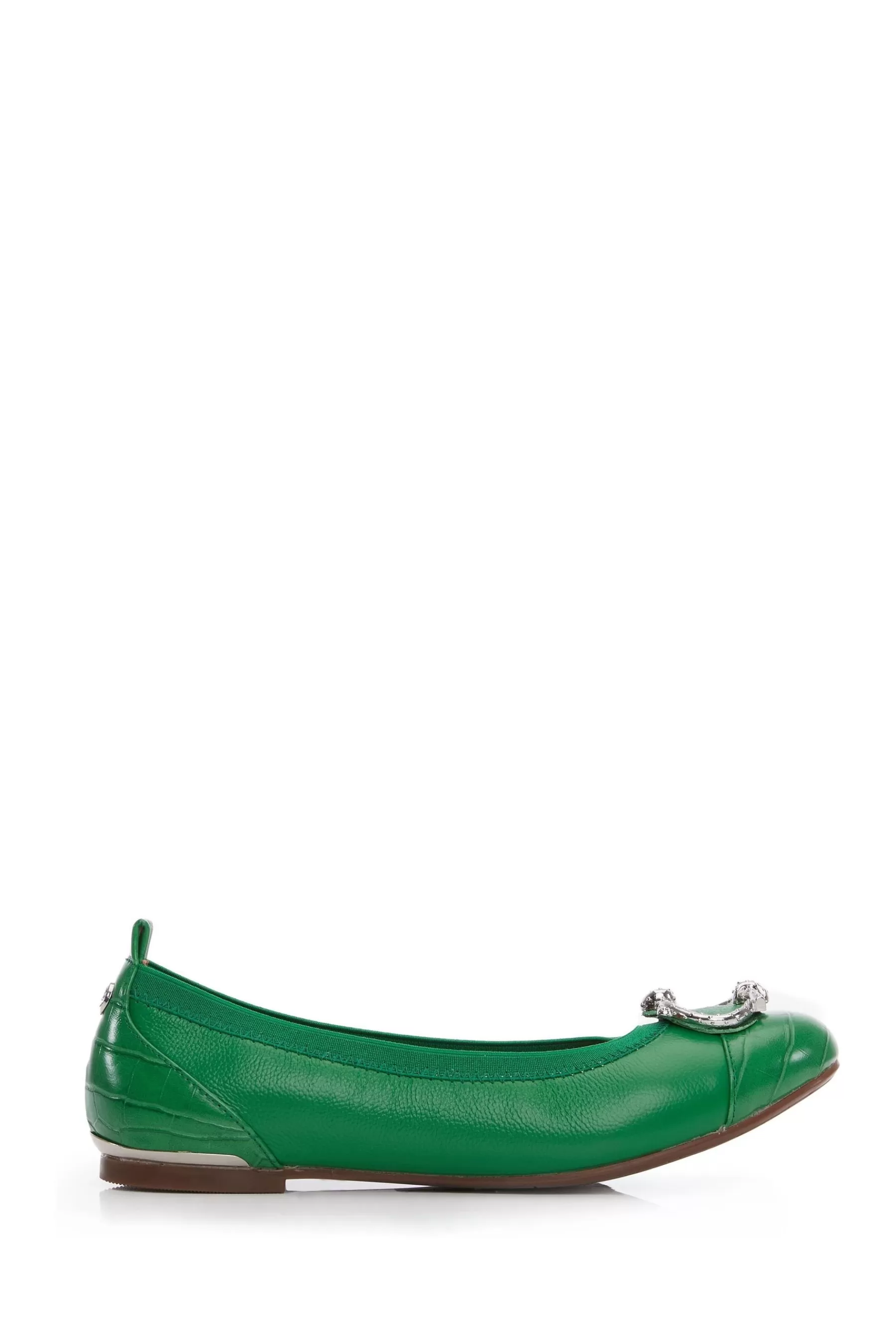 Moda in Pelle Flat | Fairy Elasticated Ballet Pumps With Trim Green