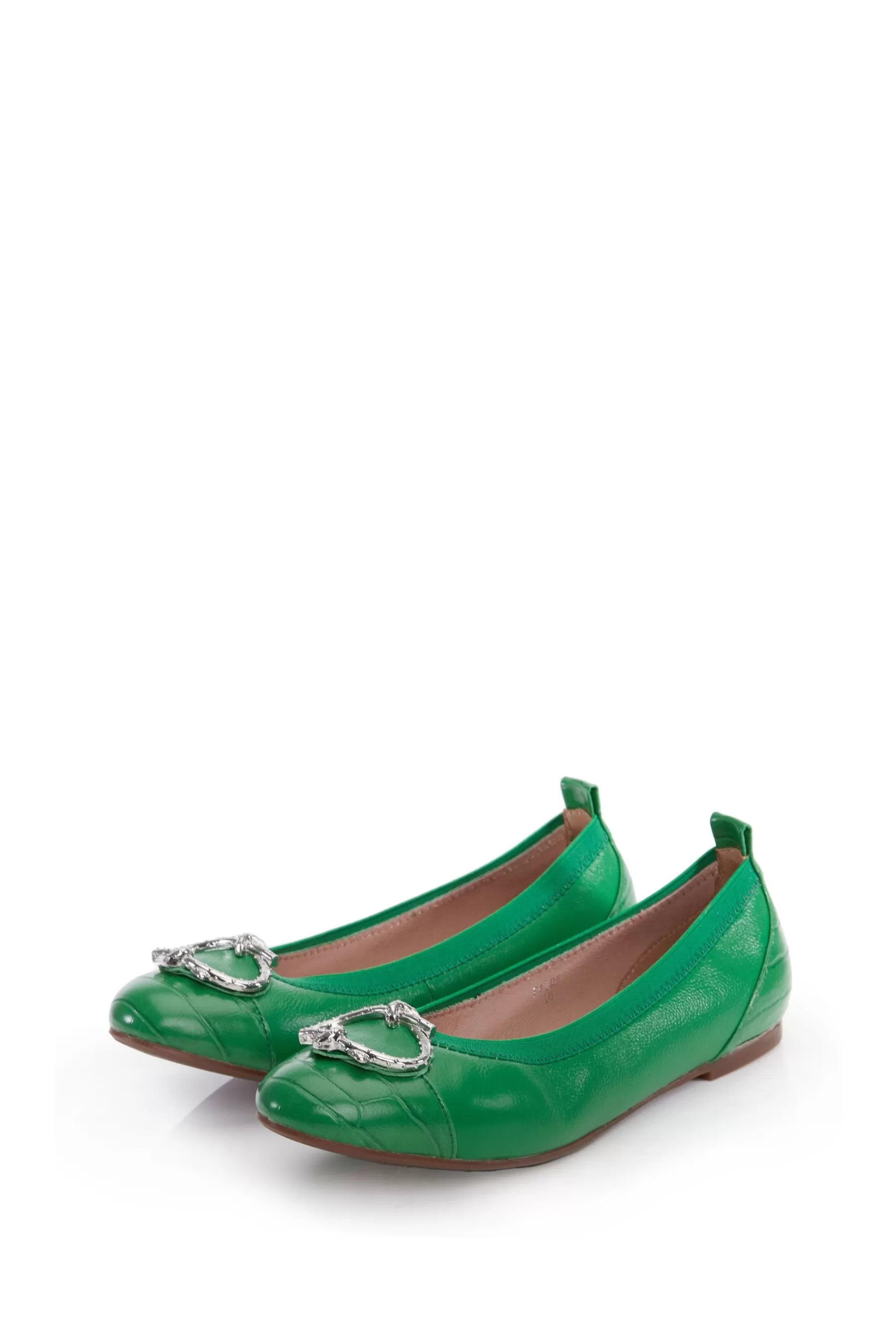 Moda in Pelle Flat | Fairy Elasticated Ballet Pumps With Trim Green