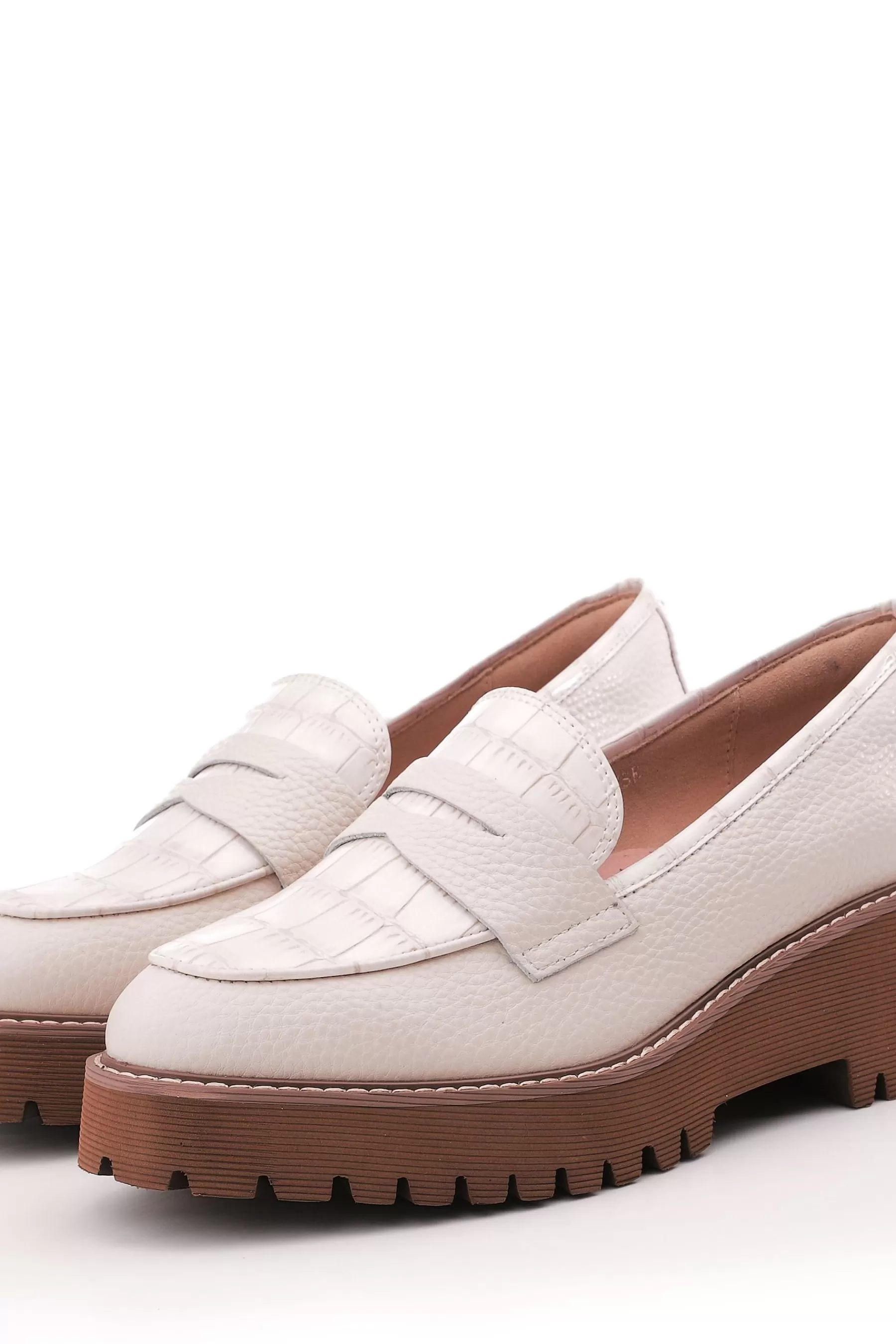 Moda in Pelle Heels | Florense Chunky Sole Wedge Loafers White