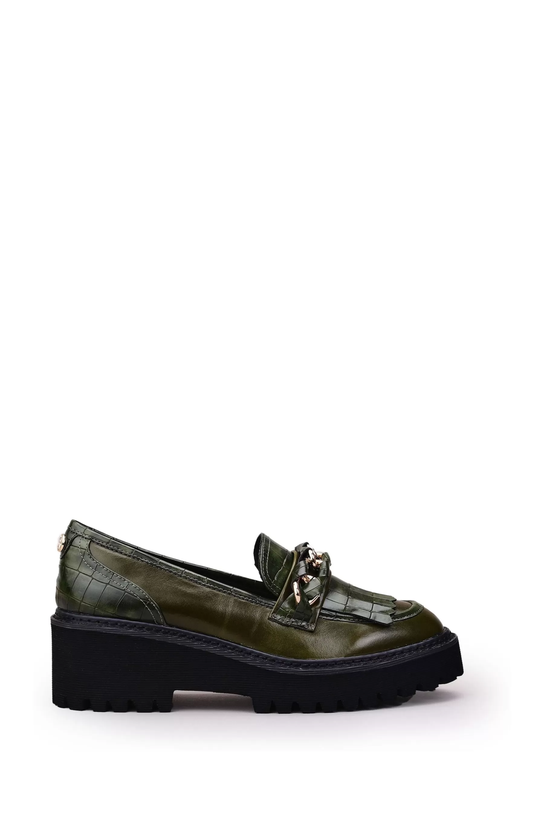 Moda in Pelle Heels | Holliee Chunky Wedge Tassel Trim Loafers Green