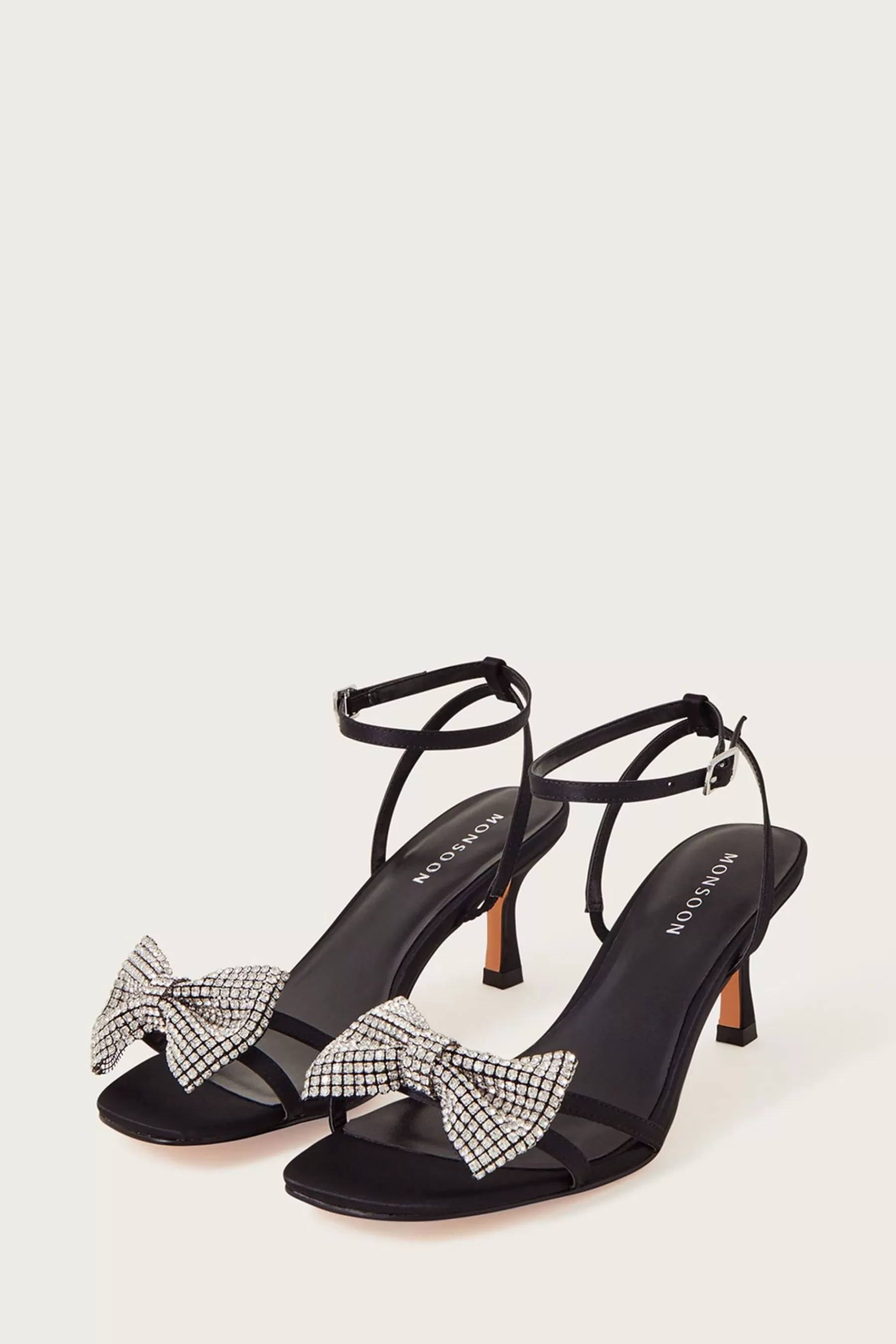 Monsoon Sandals | Diamante Bow Kitten Heels Black