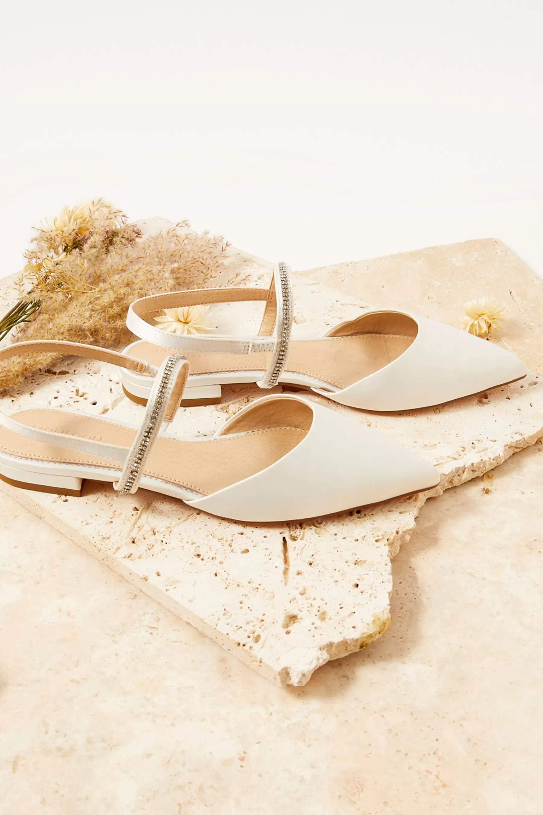 Monsoon Flat- Diamante Trim Flat Bridal Shoes Natural