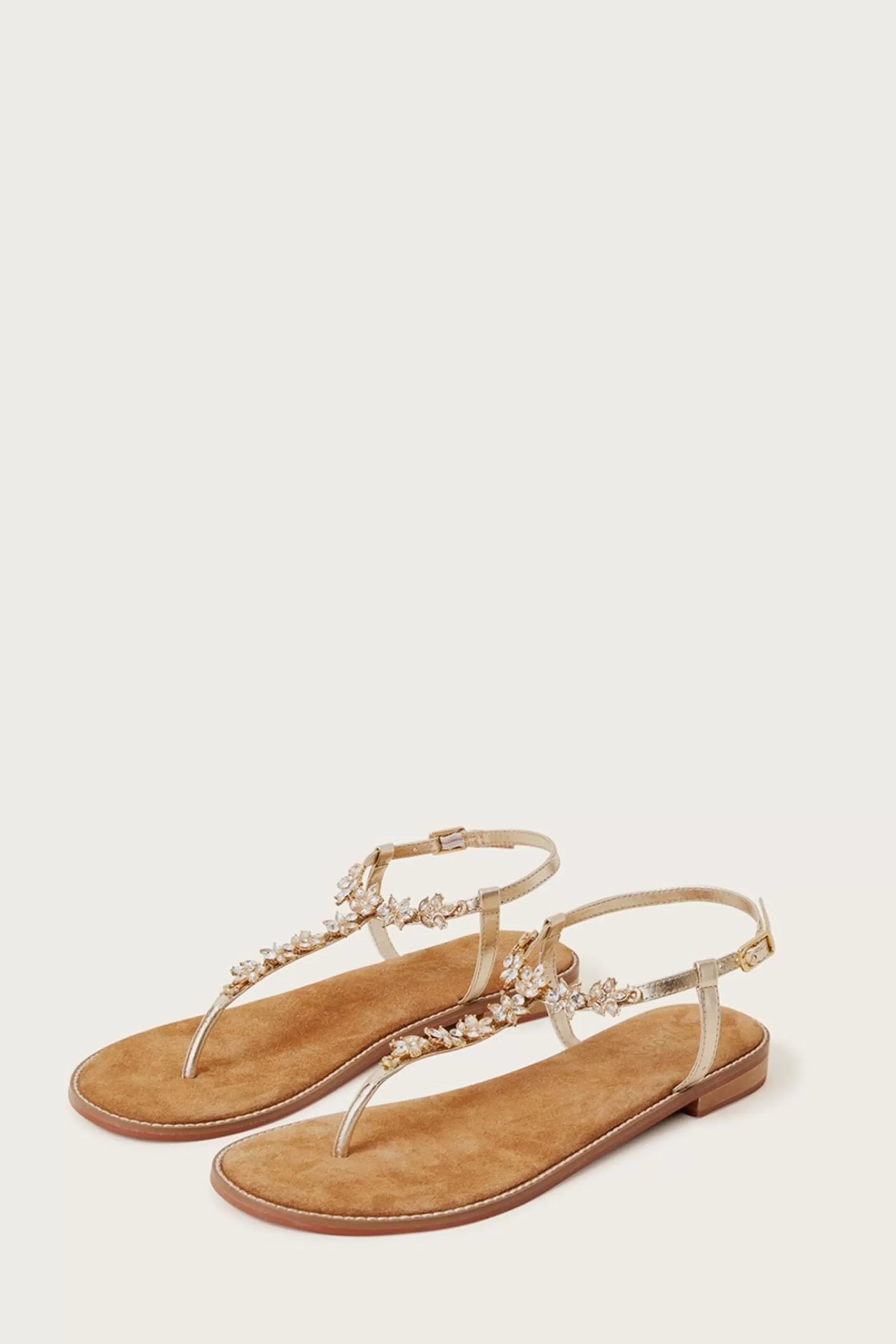 Monsoon Sandals- Embellished Toe Post Leather Sandals Gold