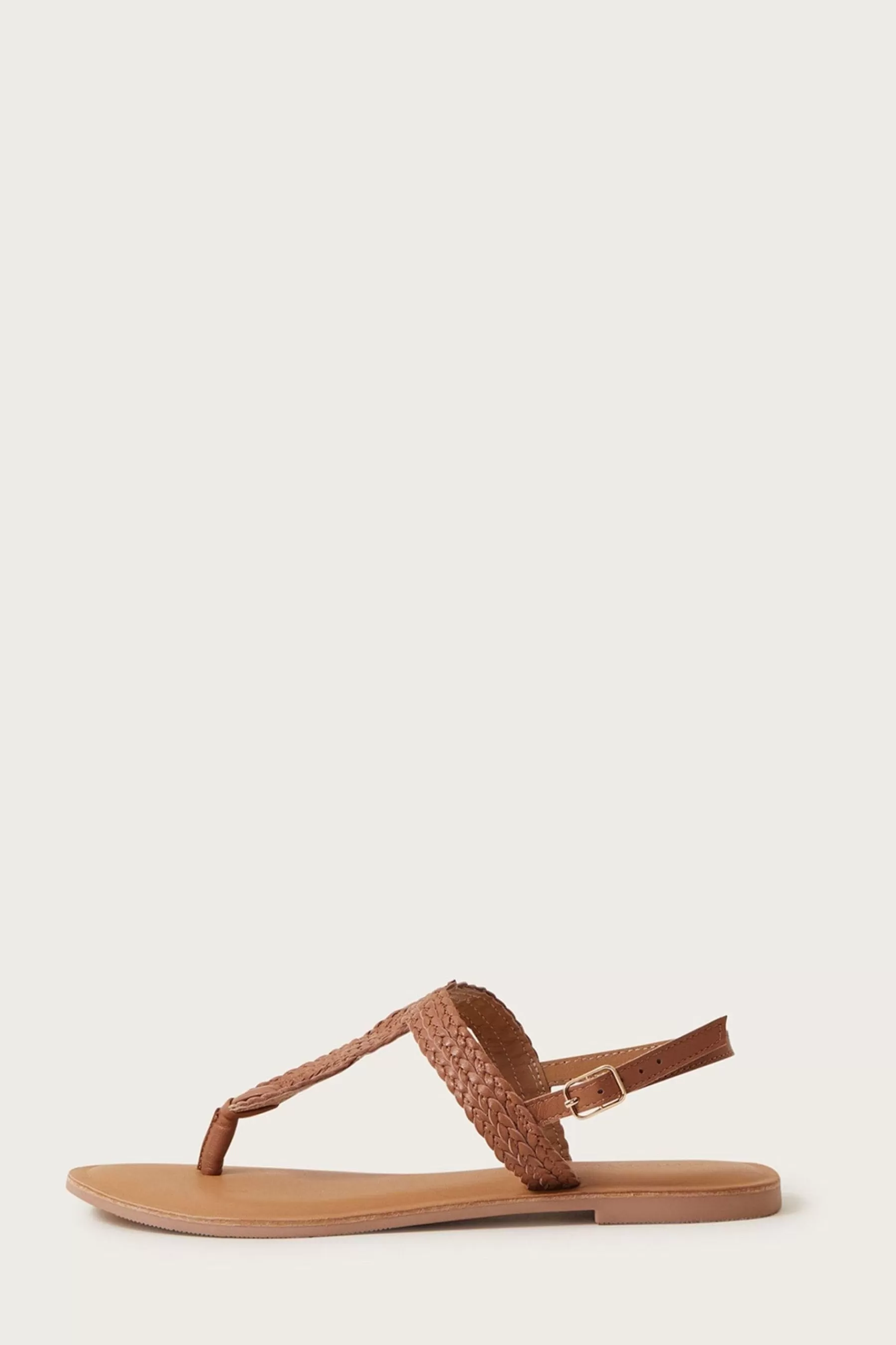 Monsoon Sandals- Leather Twist Toe Post Sandals Brown