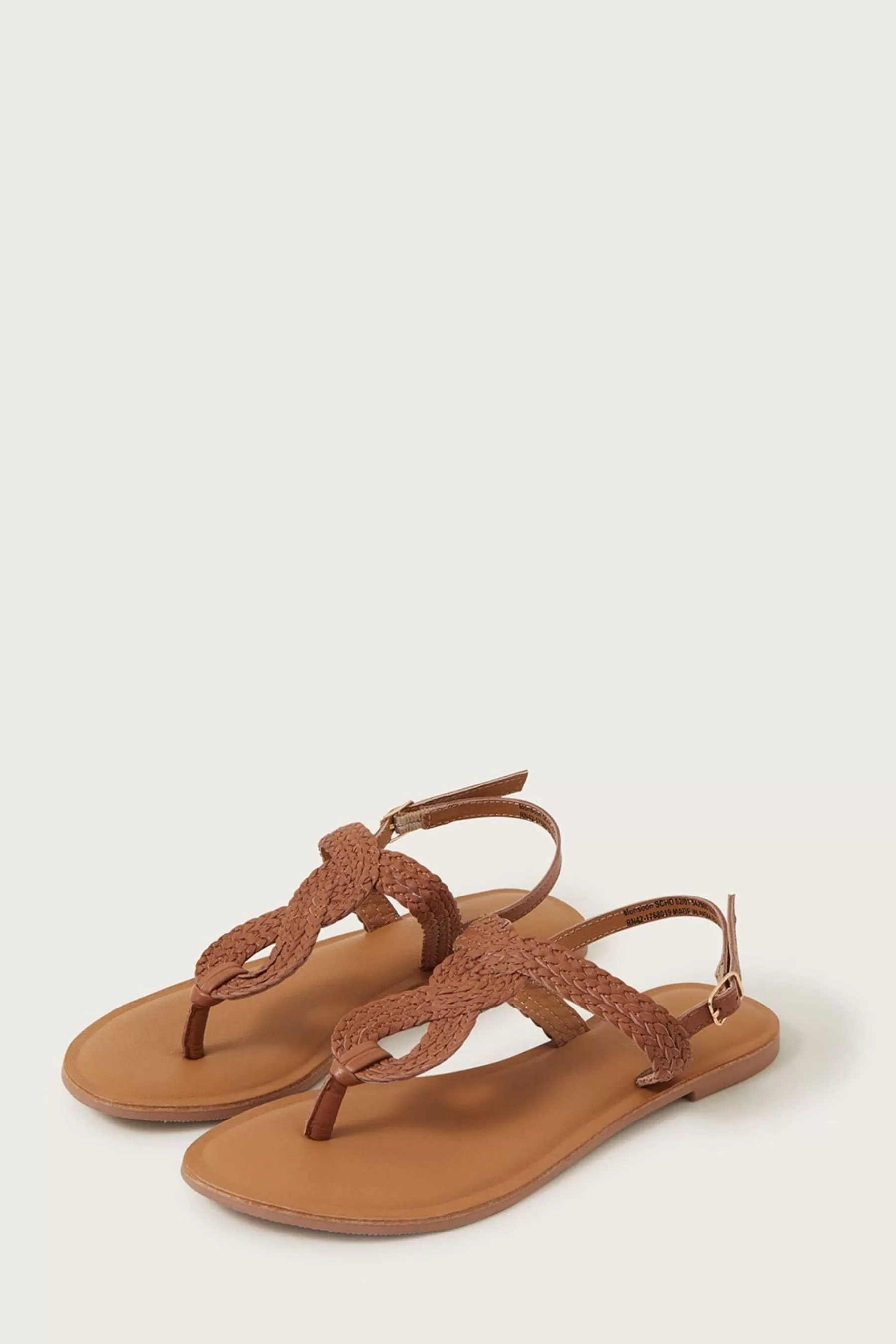 Monsoon Sandals- Leather Twist Toe Post Sandals Brown