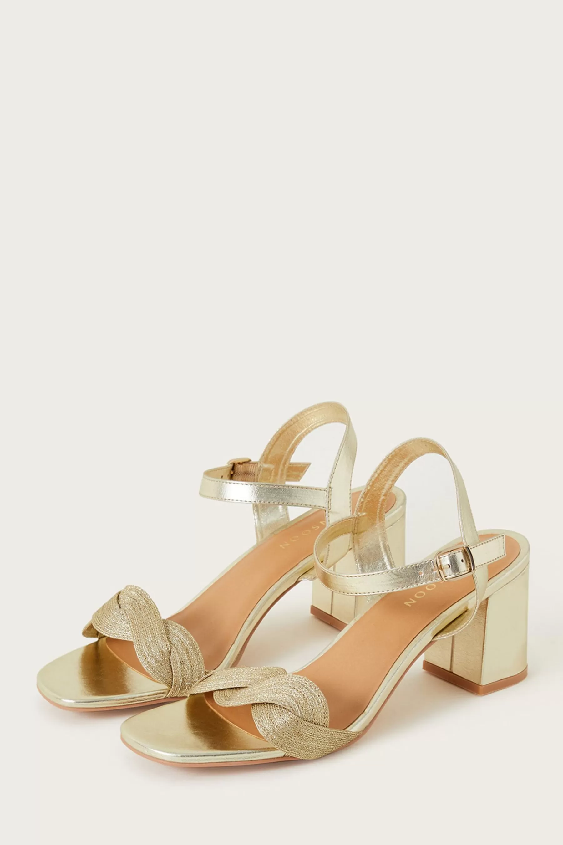 Monsoon Sandals- Massie Plait Detail Block Heeled Sandals Gold