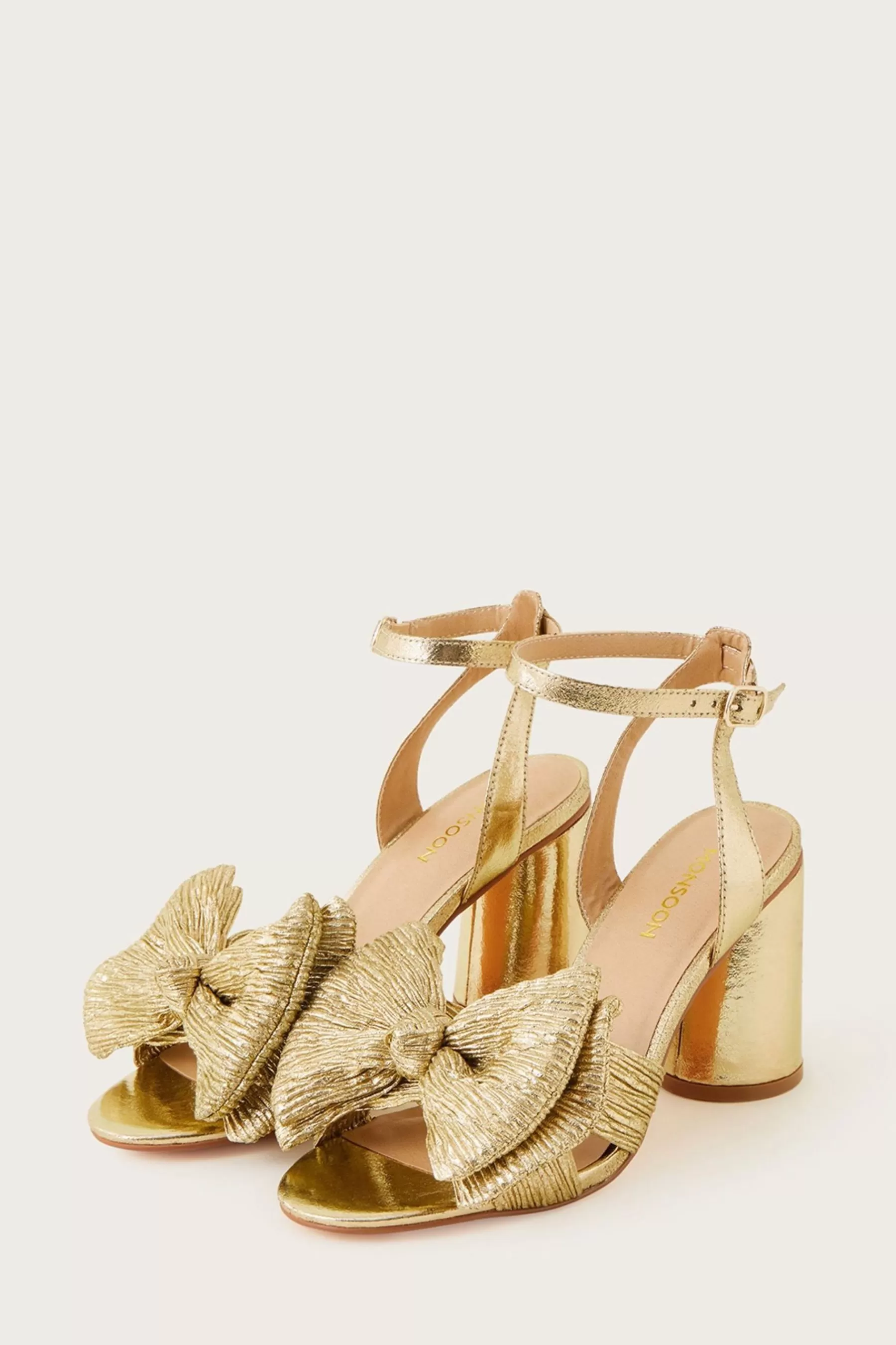 Monsoon Heels | Metallic Bow Block Heel Sandals Gold