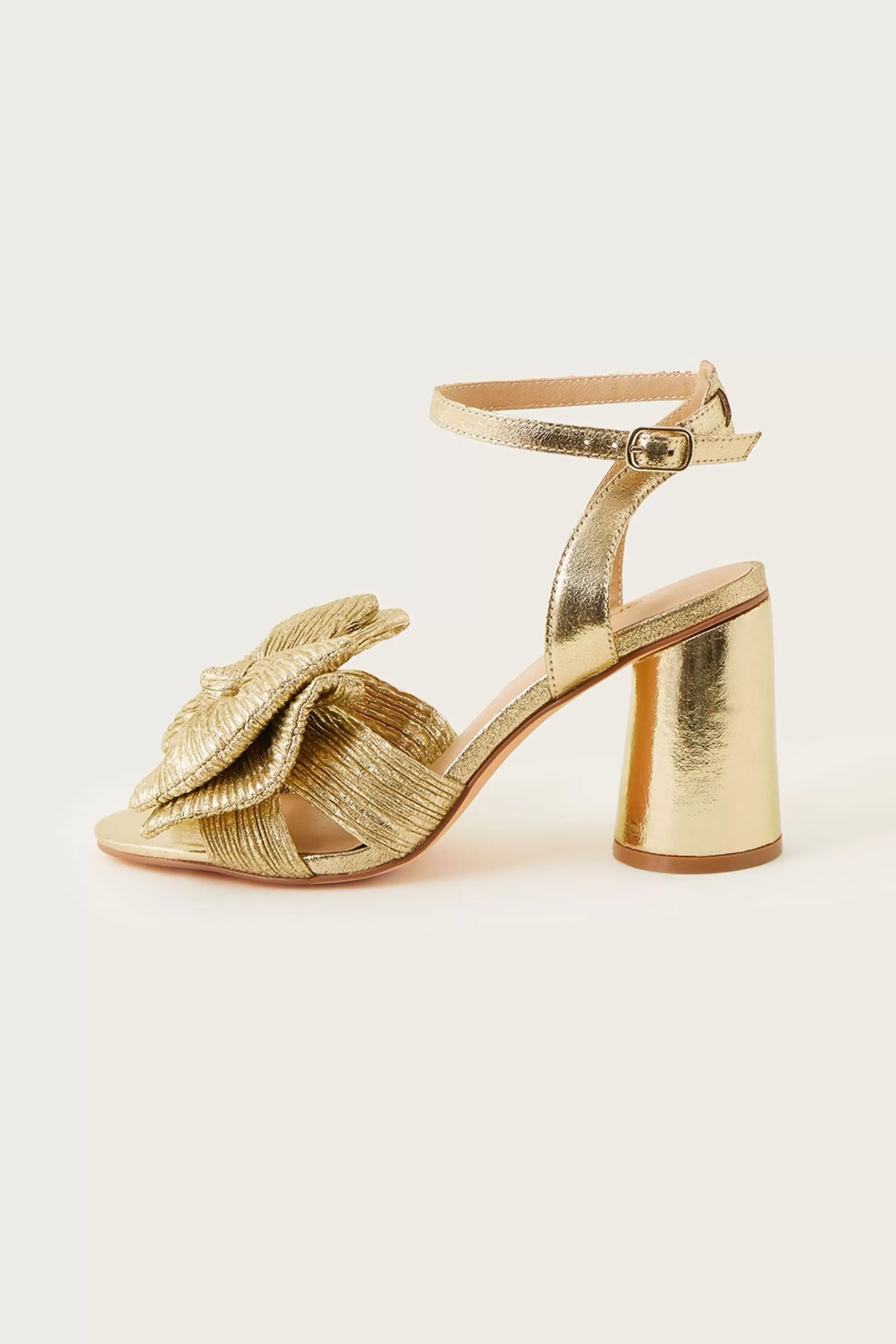 Monsoon Heels | Metallic Bow Block Heel Sandals Gold