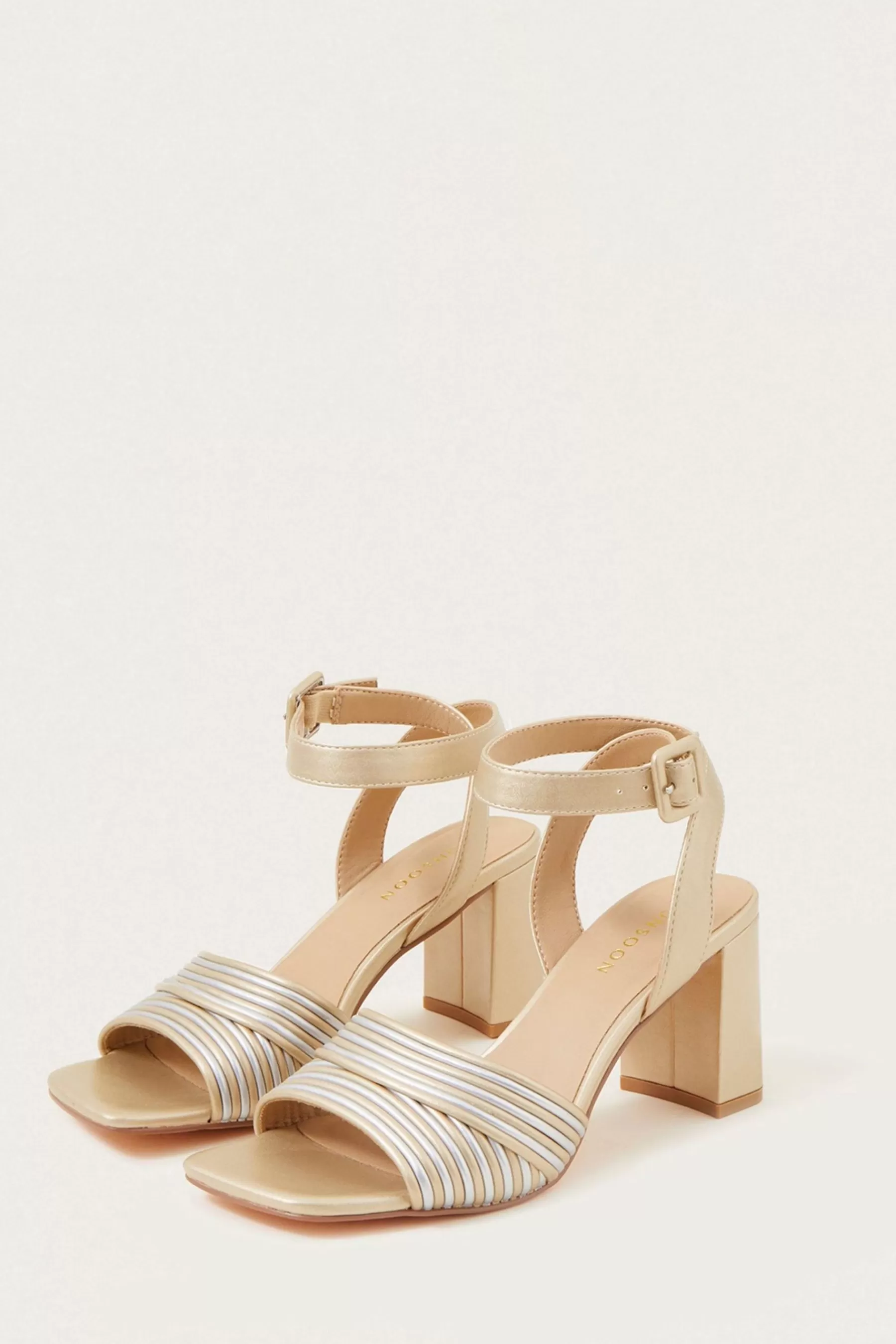 Monsoon Sandals | Metallic Strap Block Heels Gold