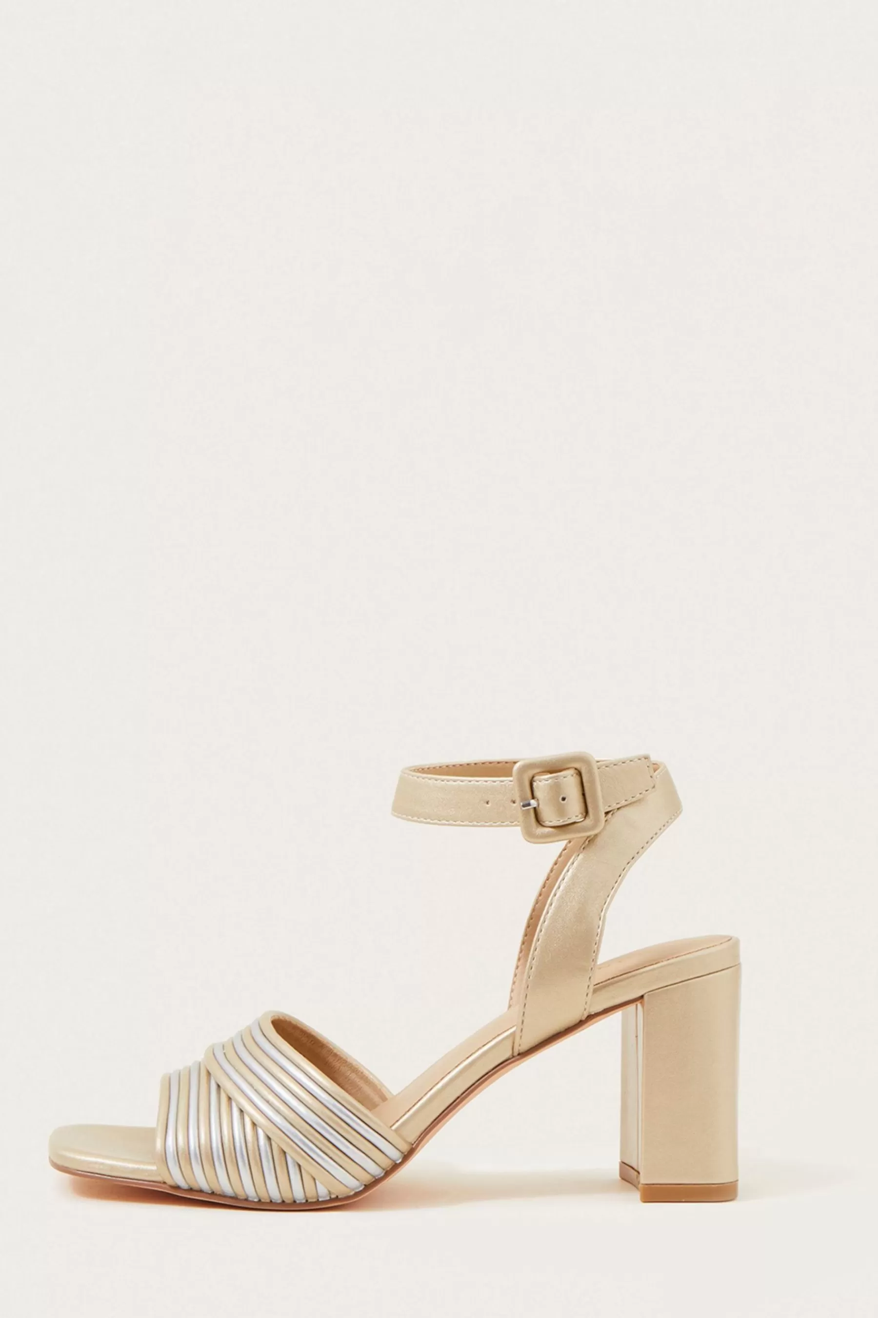 Monsoon Sandals | Metallic Strap Block Heels Gold