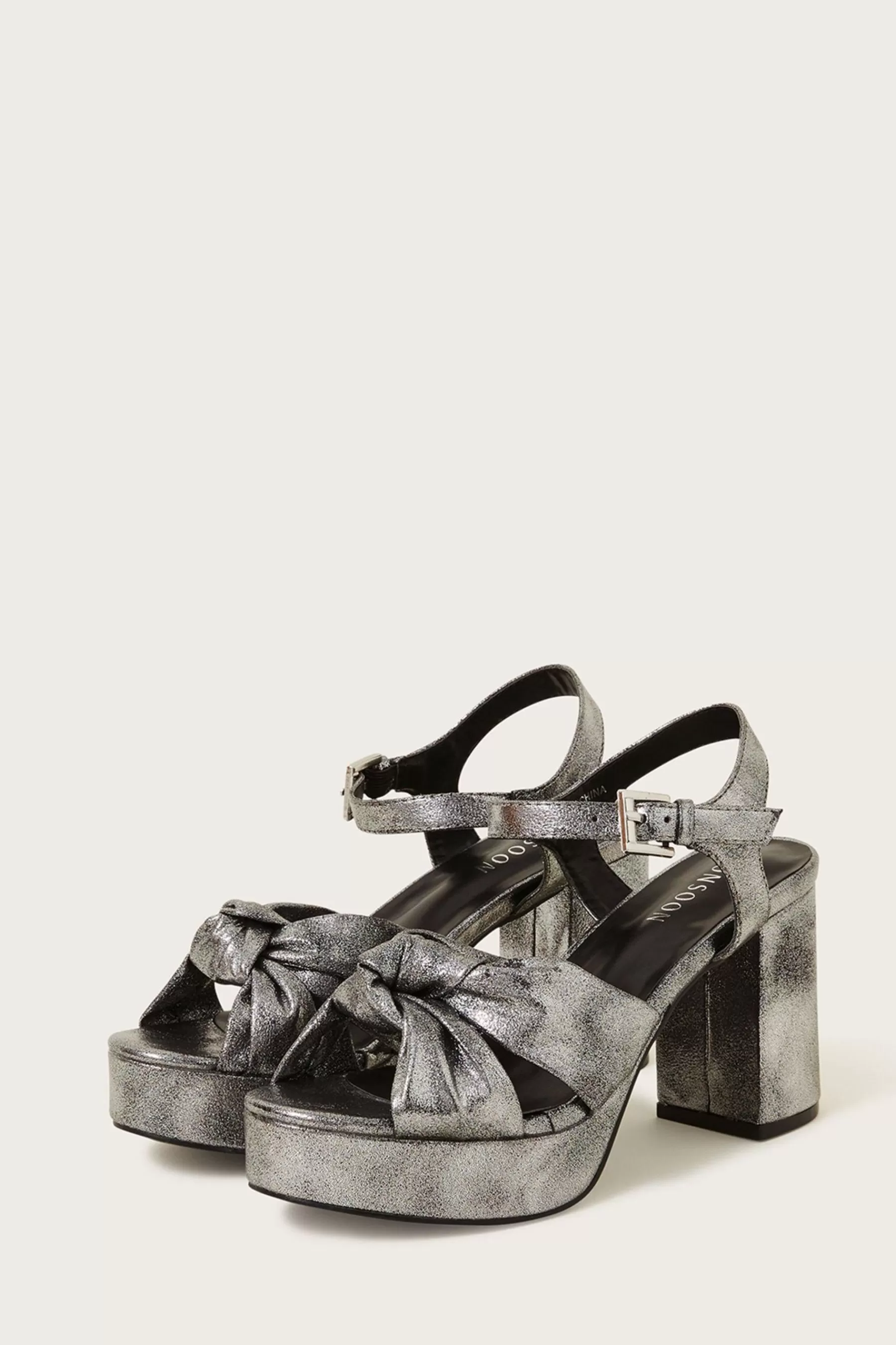 Monsoon Sandals | Metallic Twist Knot Platform Heels Natural