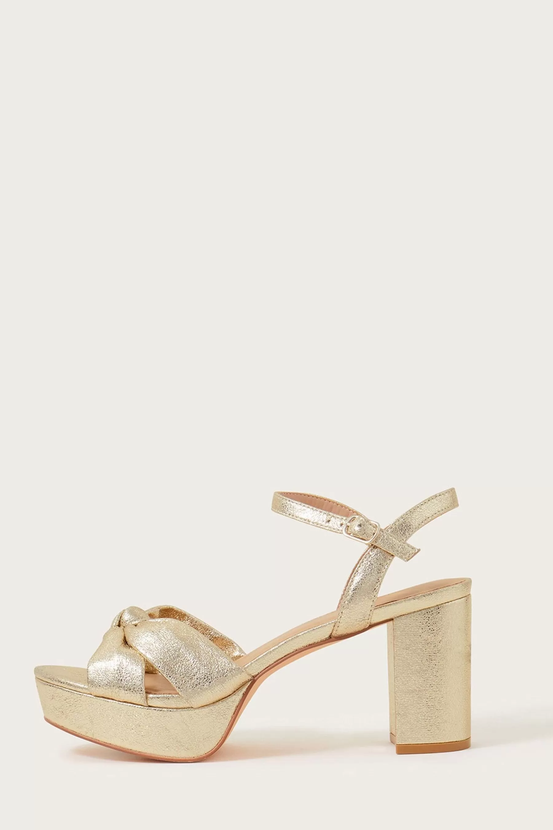 Monsoon Sandals | Metallic Twist Knot Platform Heels Gold