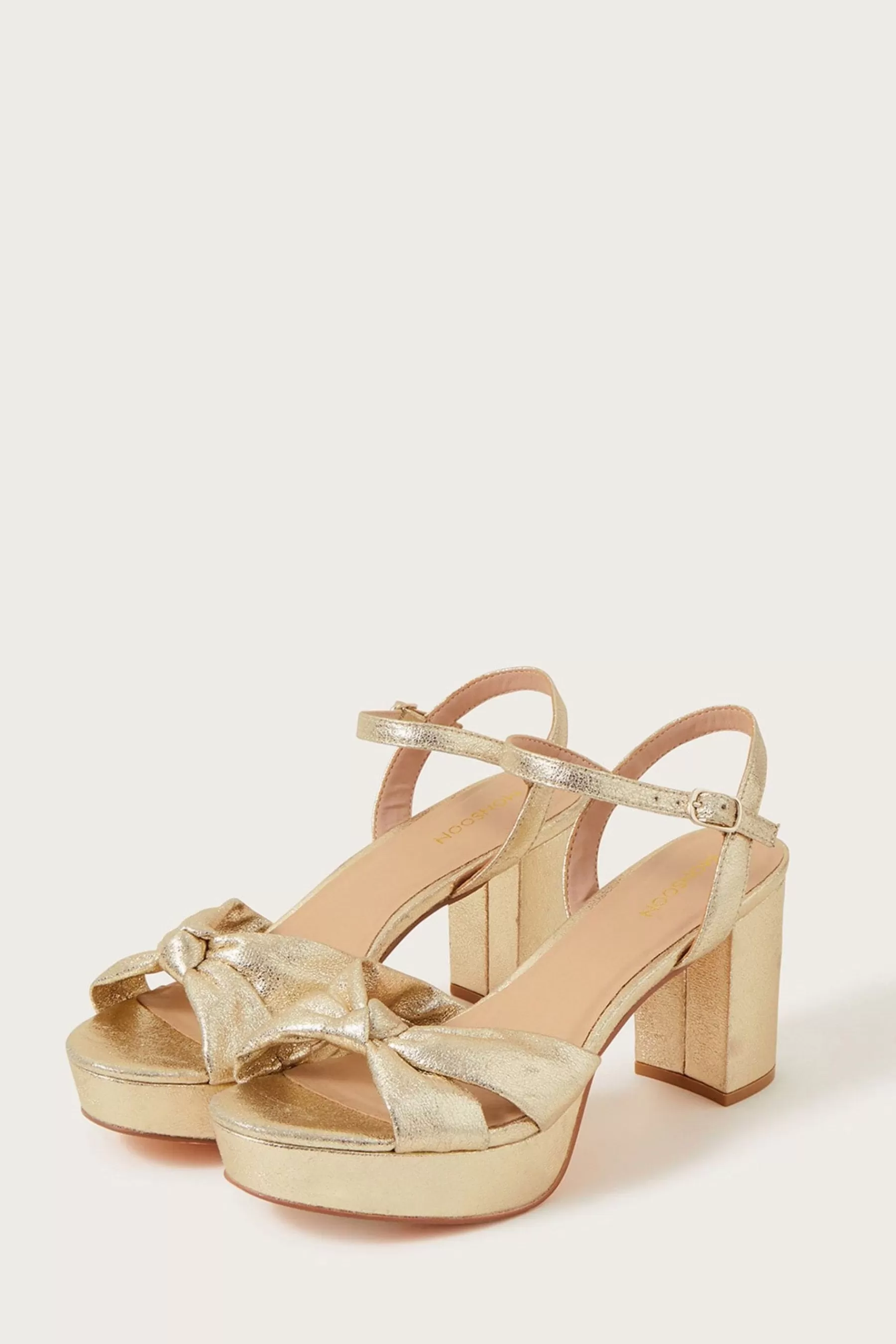 Monsoon Sandals | Metallic Twist Knot Platform Heels Gold