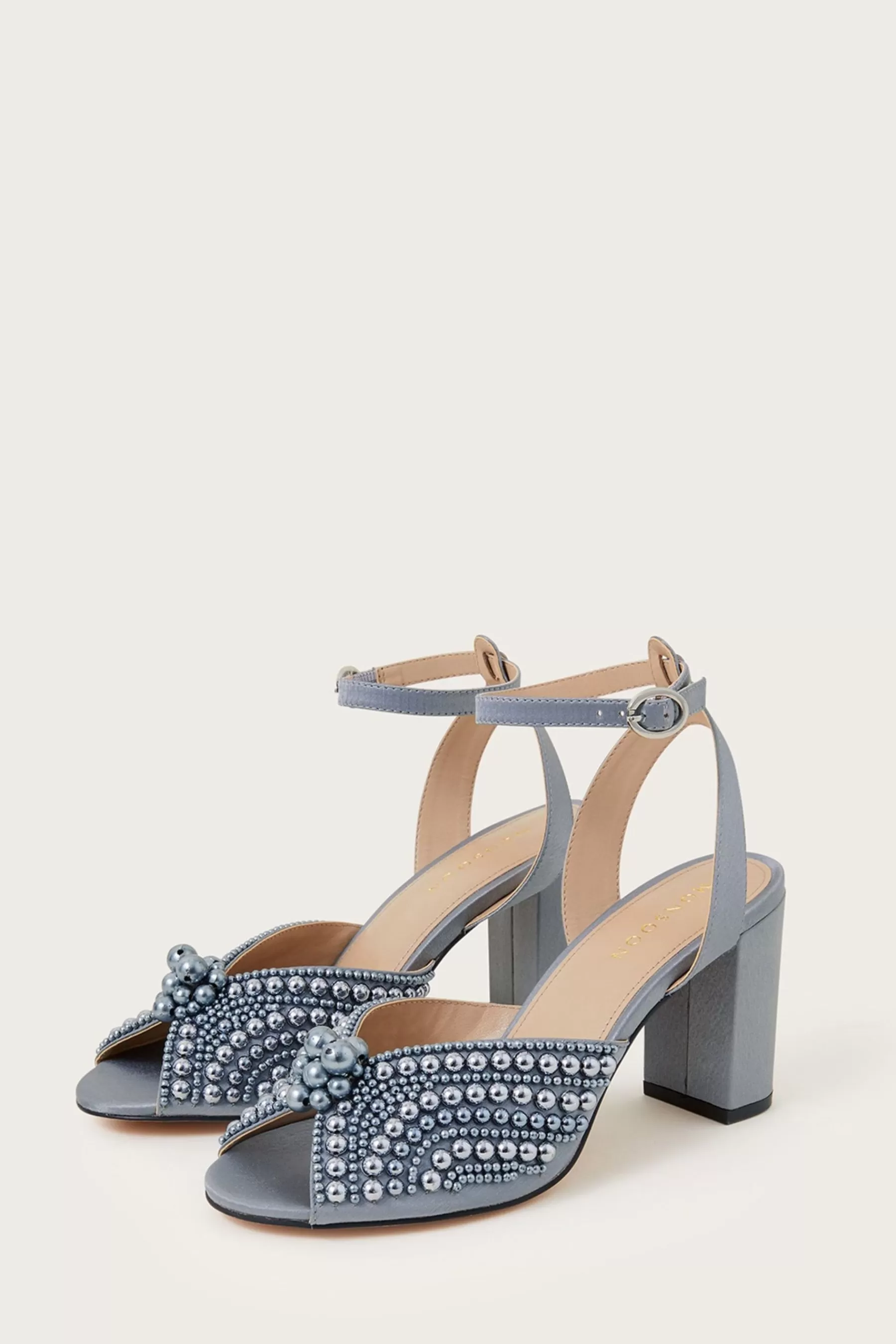 Monsoon Sandals | Pearl Block Heeled Sandals Grey