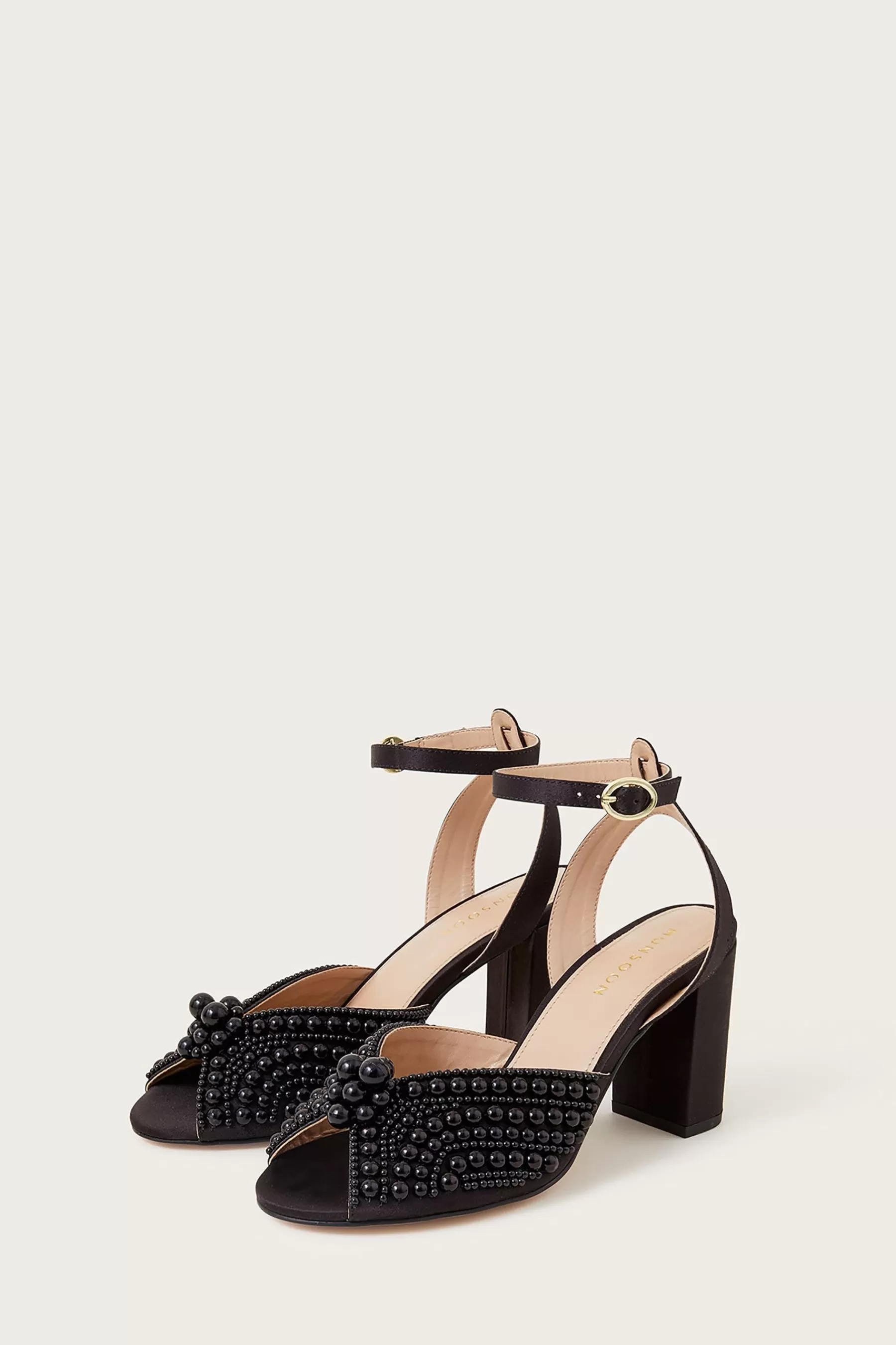 Monsoon Heels | Pearl Block Heeled Sandals Black