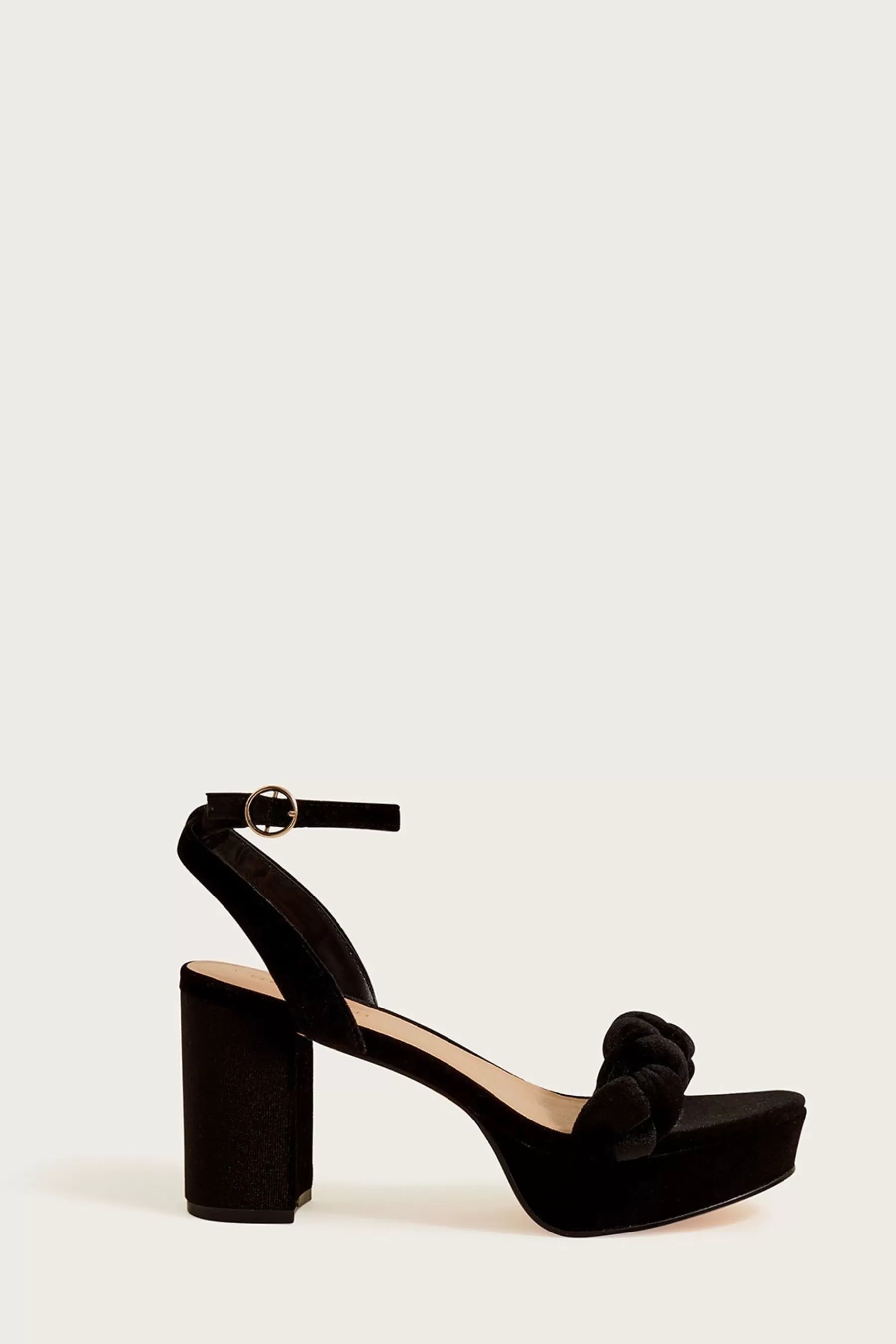 Monsoon Sandals | Plait Velvet Platform Heels Black