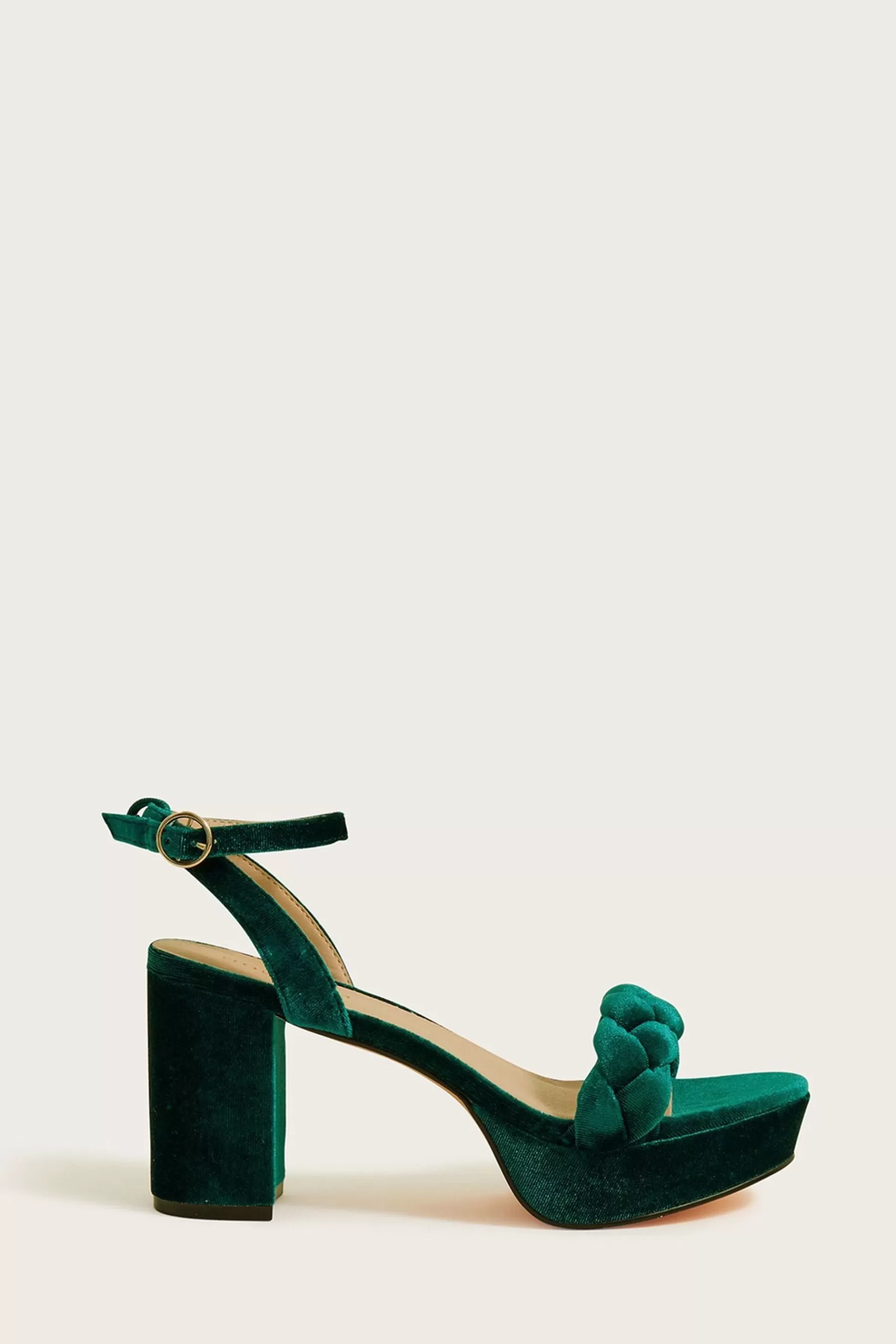 Monsoon Heels | Plait Velvet Platform Heels Green