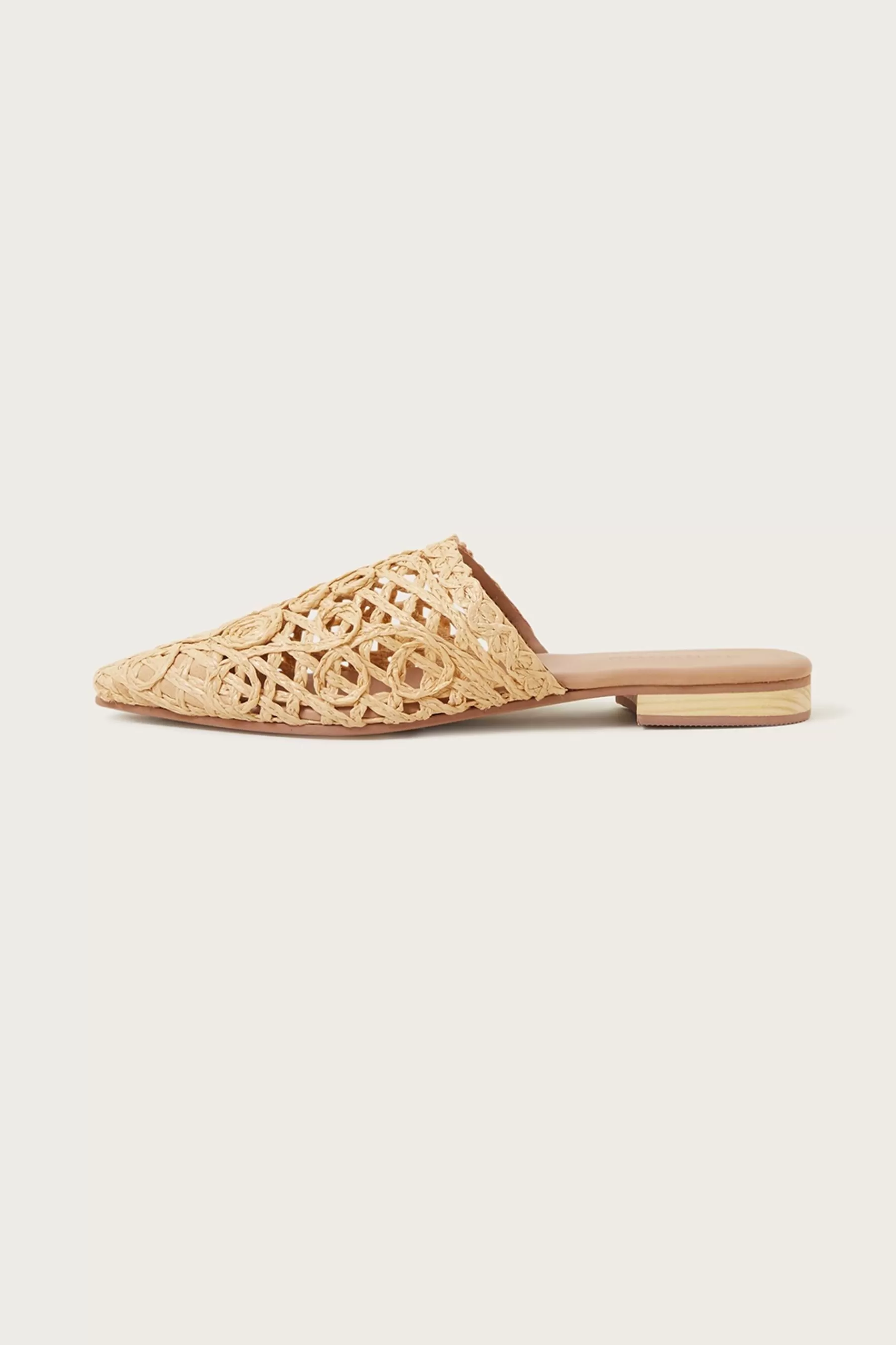 Monsoon Flat- Pointed Toe Raffia Mule Shoes Natural