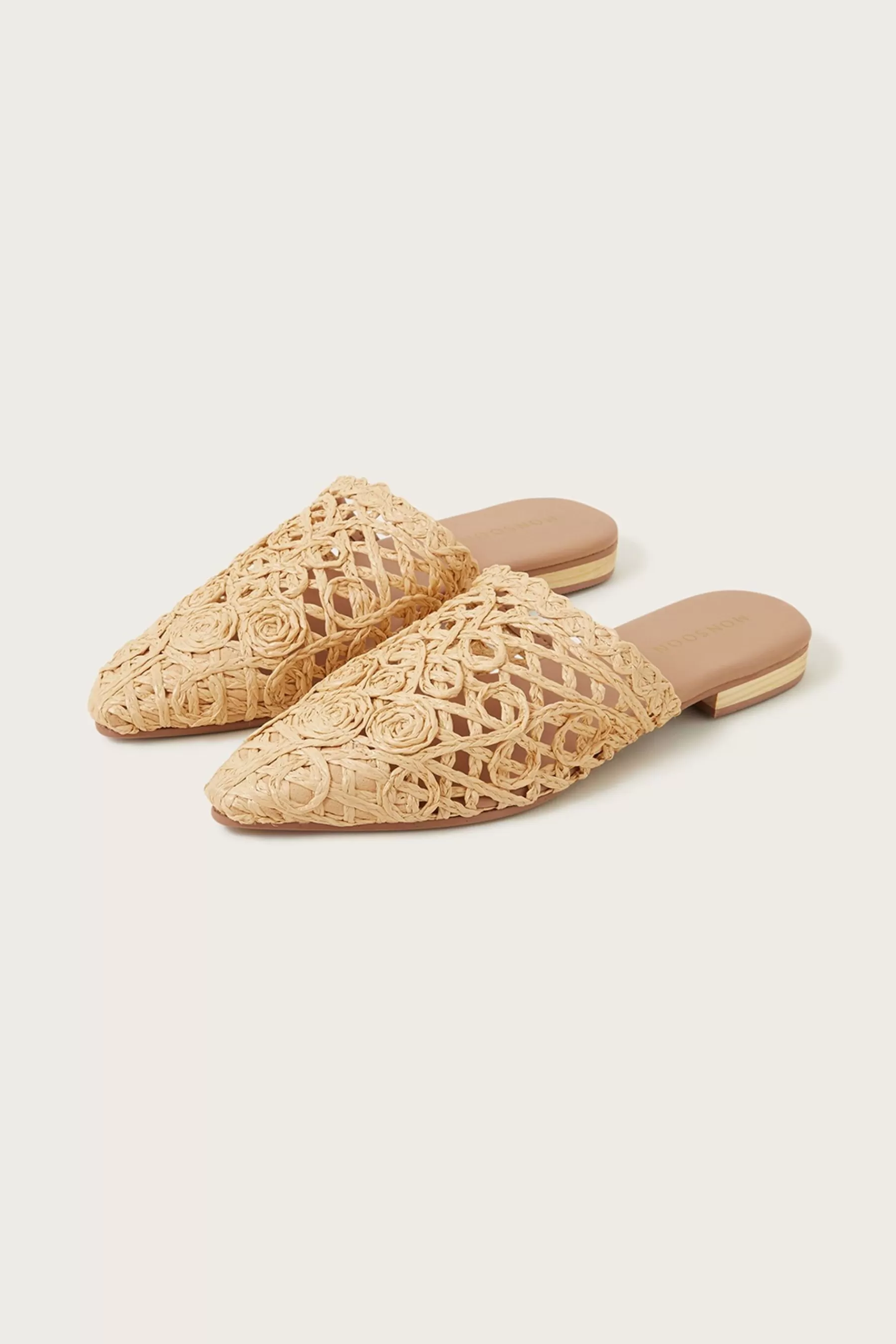 Monsoon Flat- Pointed Toe Raffia Mule Shoes Natural