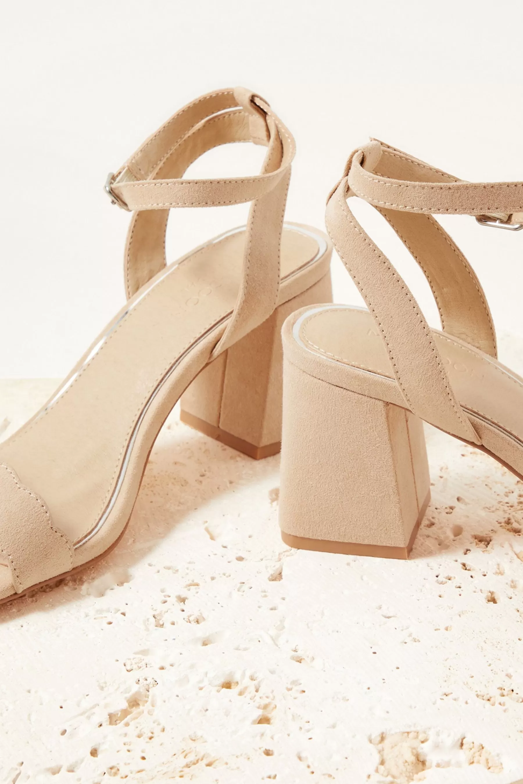 Monsoon Sandals- Sandy Scallop Occasion Block Heels Nude