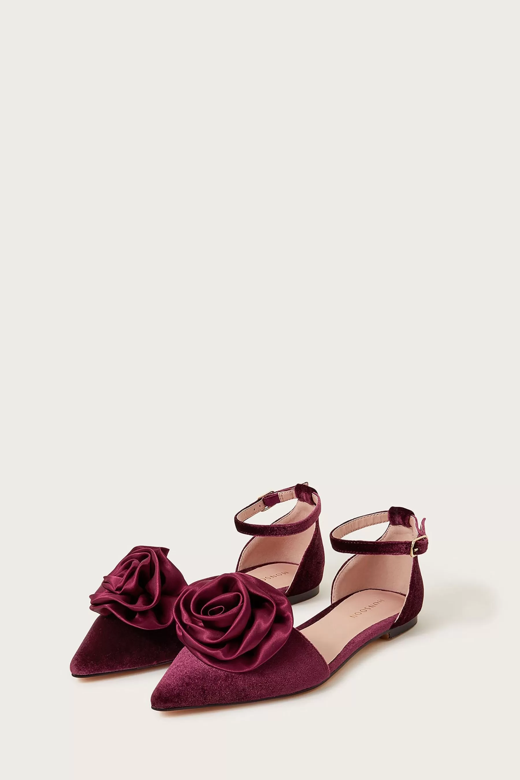 Monsoon Sandals | Satin Corsage Flat Shoes Red