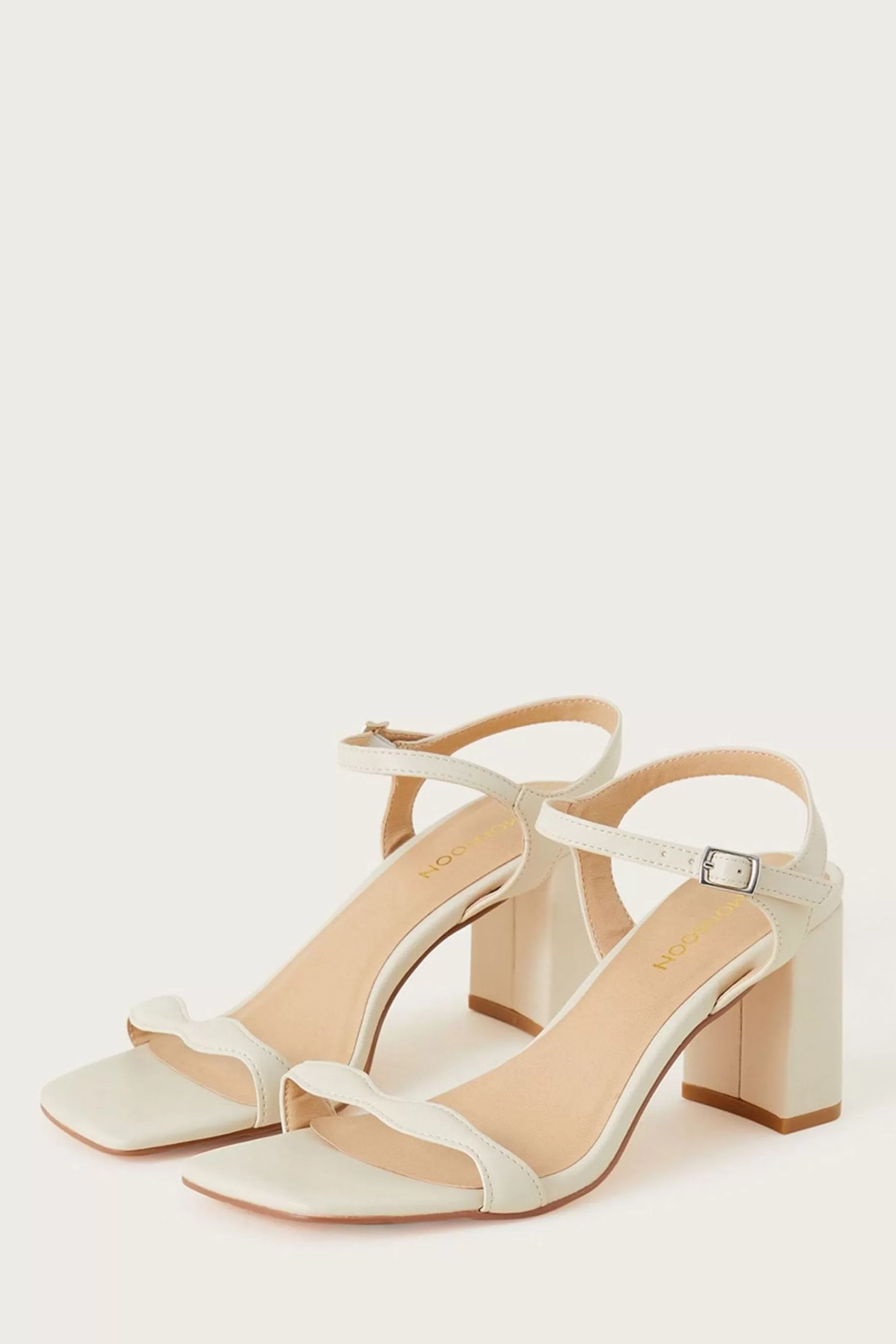 Monsoon Sandals- Scallop Block Heeled Sandals Nude