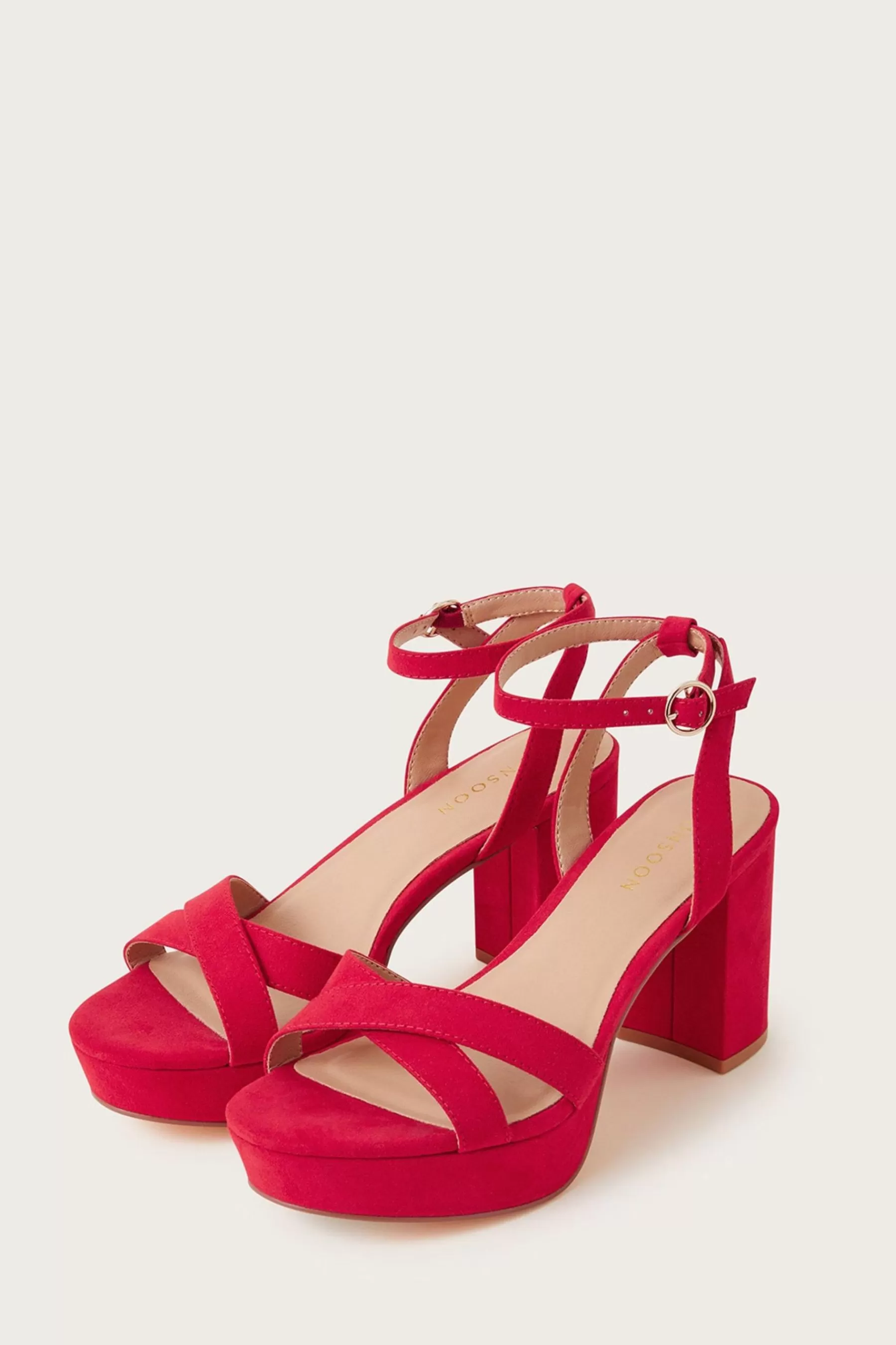 Monsoon Sandals | Suedette Platform Heel Sandals Red