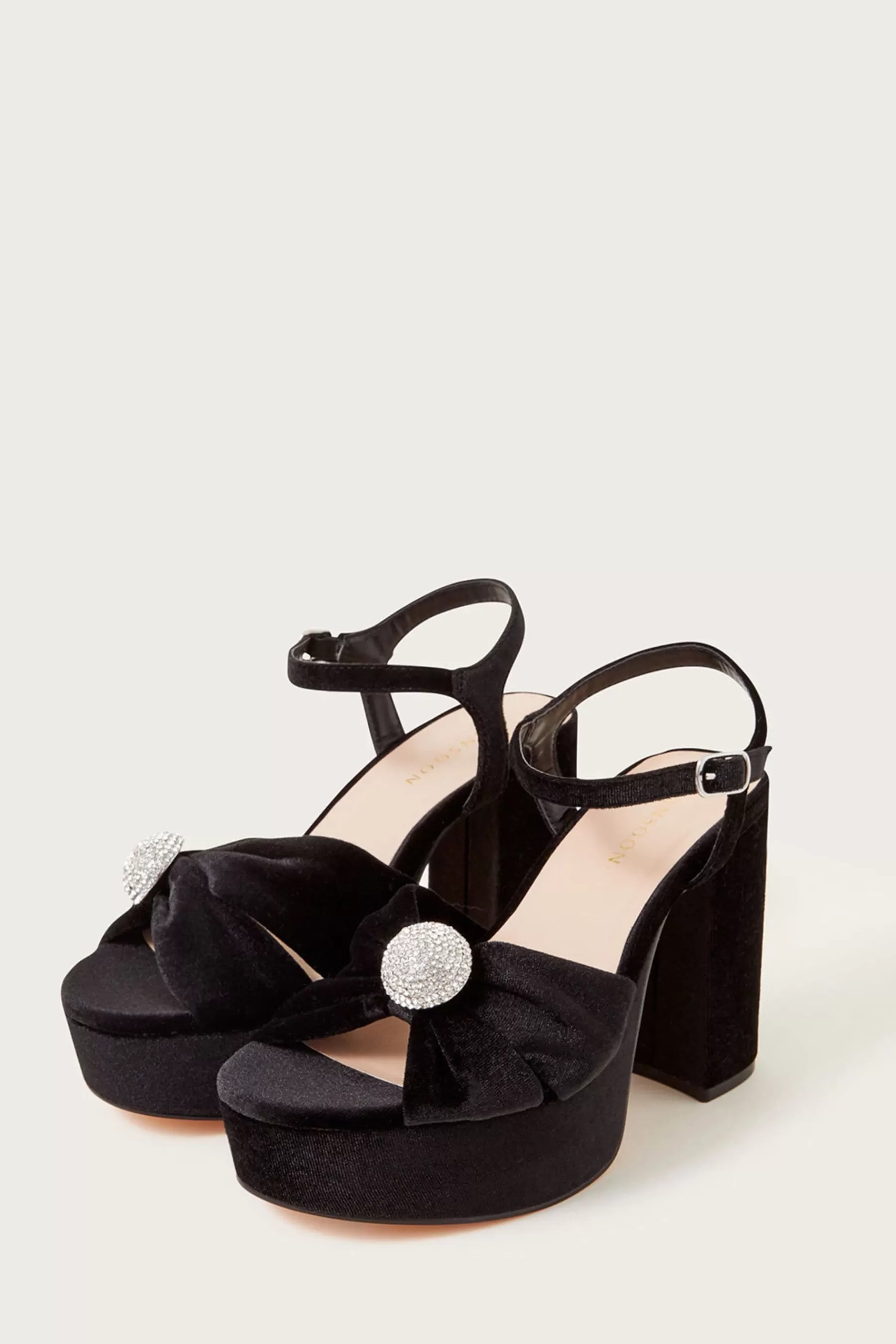 Monsoon Sandals | Velvet And Diamante Platform Heels Black